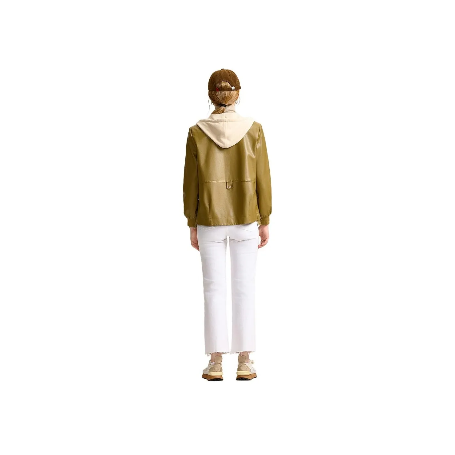 FENHONGMALI Leather Jacket Women's Ginger Yellow