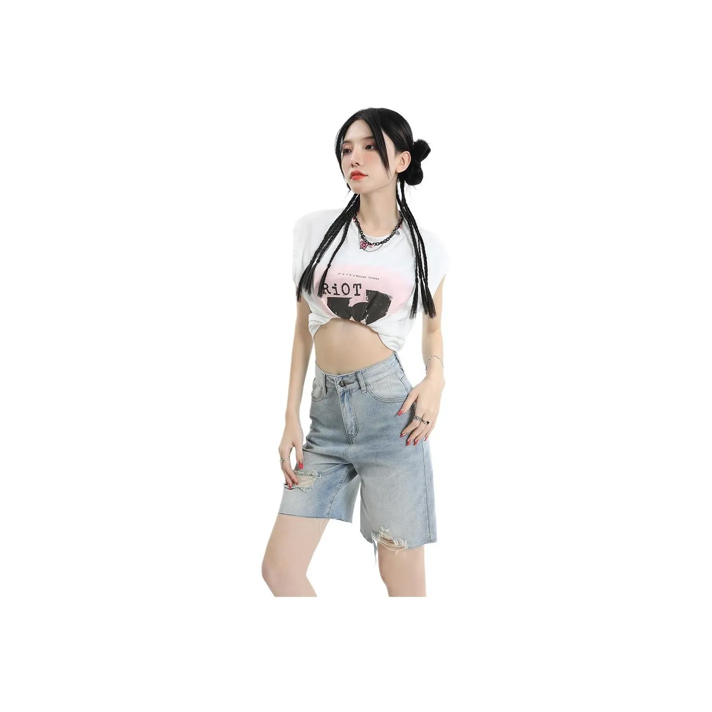 Kazakhstan Denim Shorts Women's Ripped Knee Length Jeans