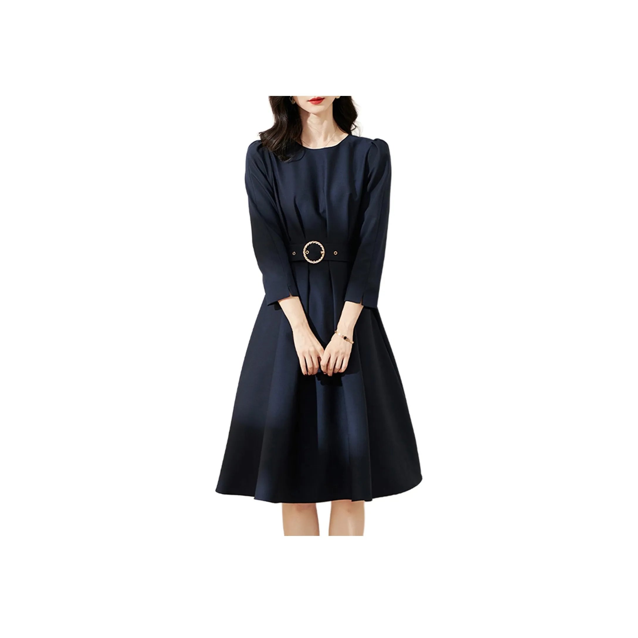 Wbwq Длинное платье с длинными рукавами женское темно-синий