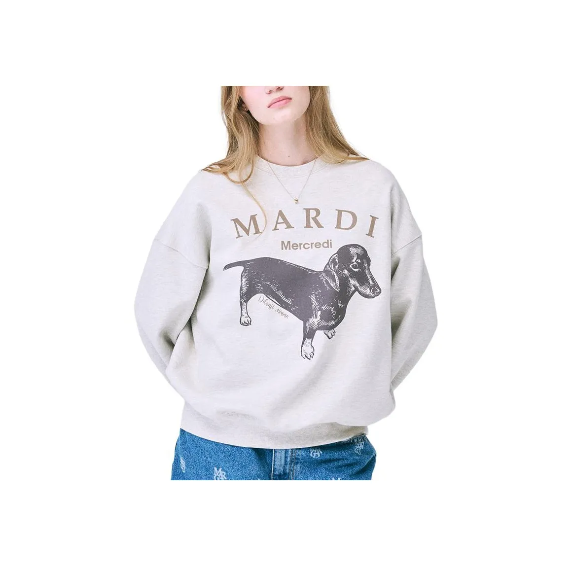 MARDI MERCREDI Dachshund Puppy FW24 Свитшот DDANJI_Овсянка Бежевый Свитшот Корейский стиль Женские Oats Бежевый