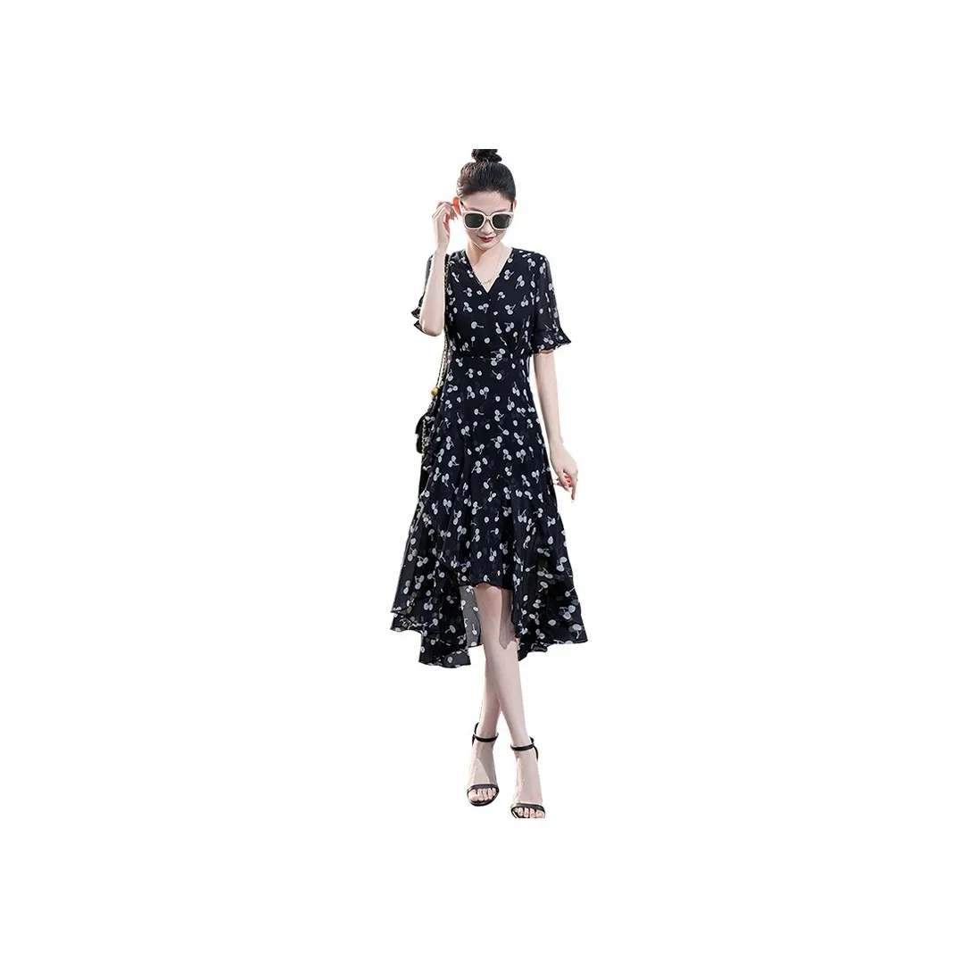 Cypress House Short Sleeved Dress Women's Black With White Cherry