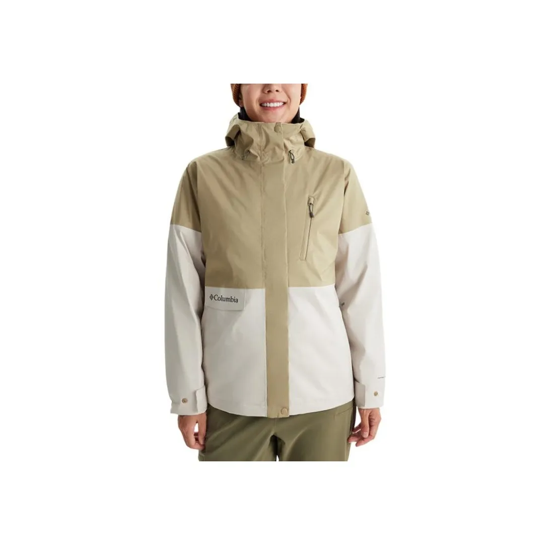 Columbia Waterproof, Windproof, Breathable, And Thermal Windbreaker Jacket Women's Khaki/White