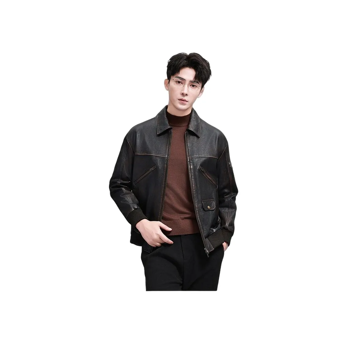 Devanro Genuine Leather Jacket Men's Bronze Brown