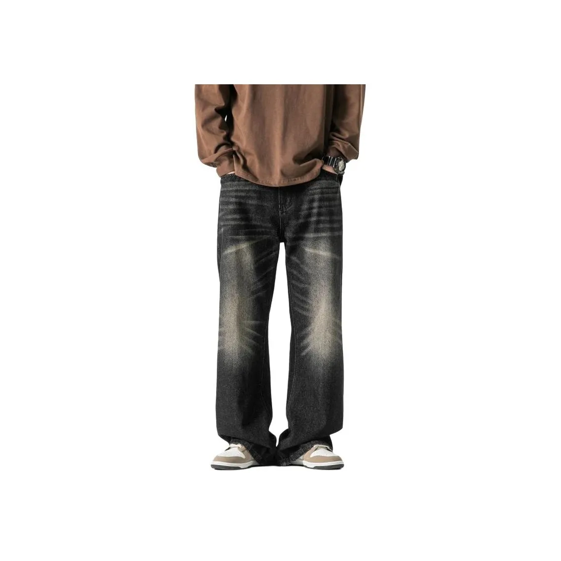 DONGDONGGUAI Дымчатый Черный Унисекс Джинсы