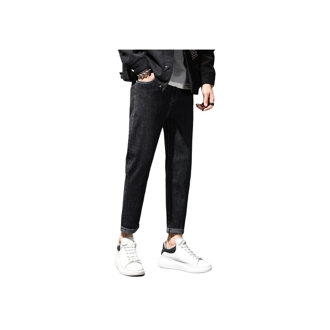 YUQIAN Черный Серый Брюки на щиколотку Мужские Джинсы