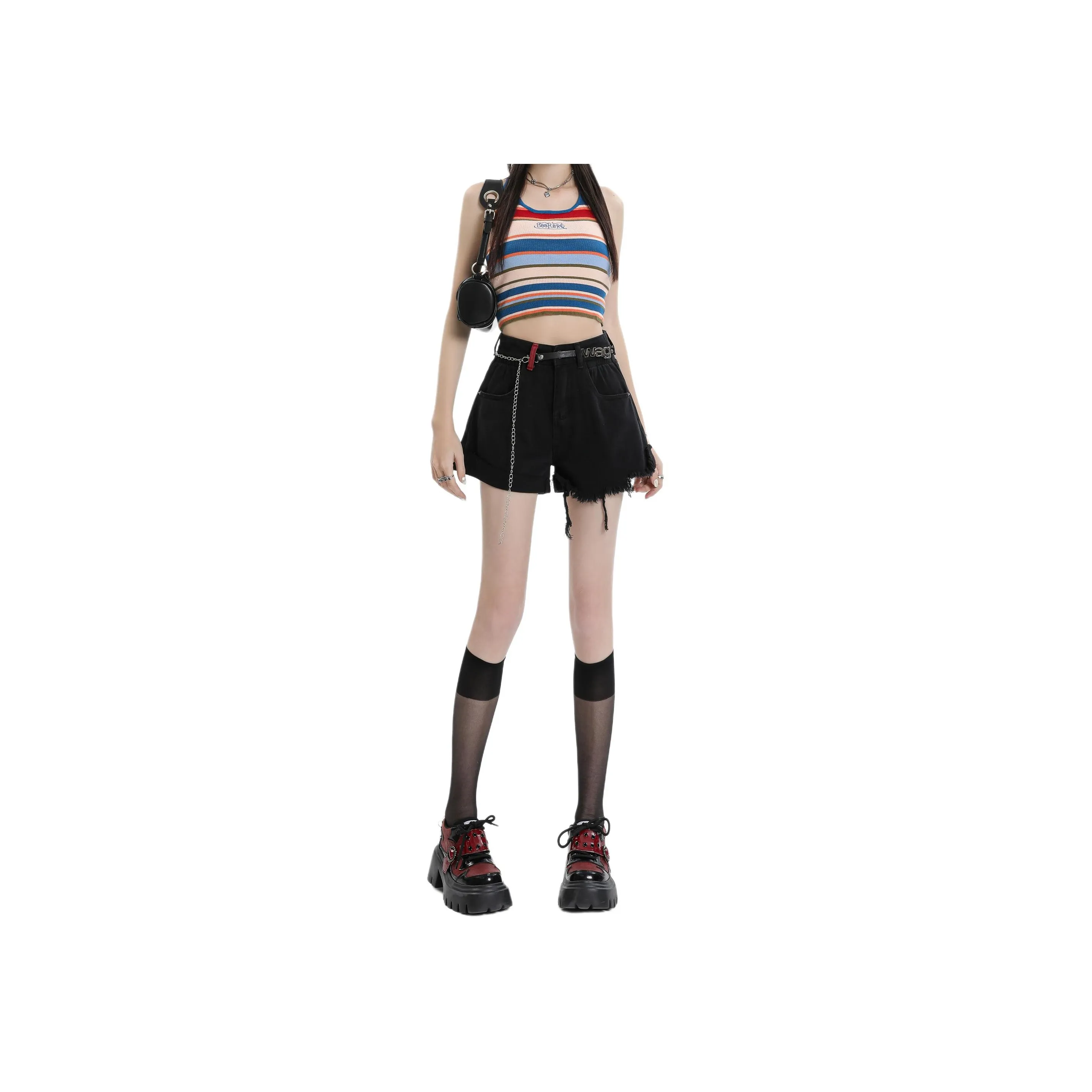 Wen Shan Denim Shorts Women's Black With Belt