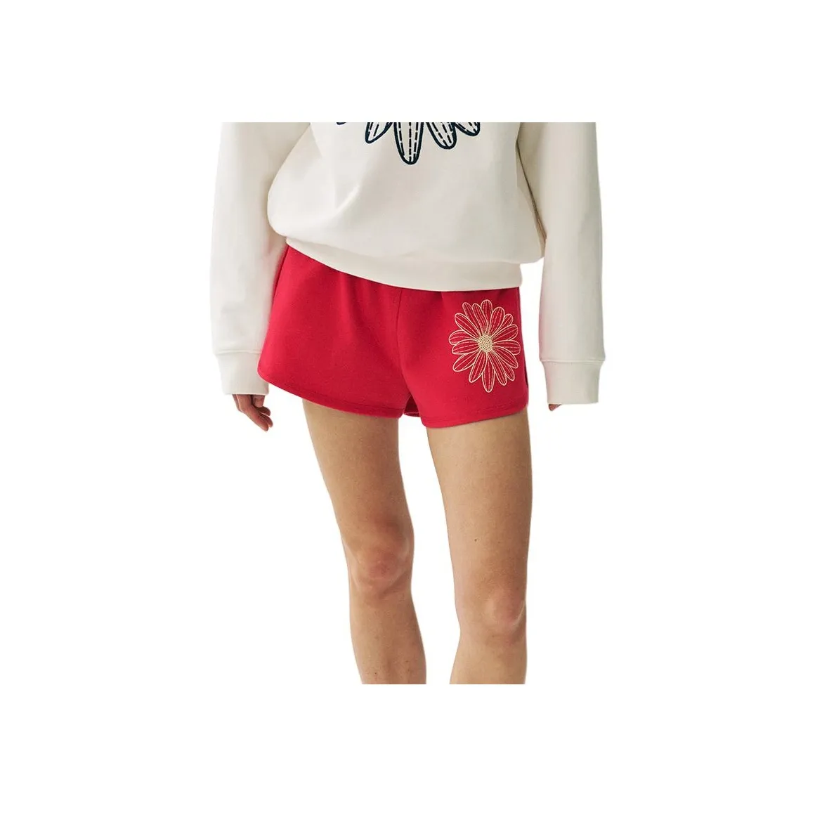 MARDI MERCREDI SS25 Мини Sweat Shorts Цветочный дизайн_Красный Крем Повседневные шорты Женские Красный Крем