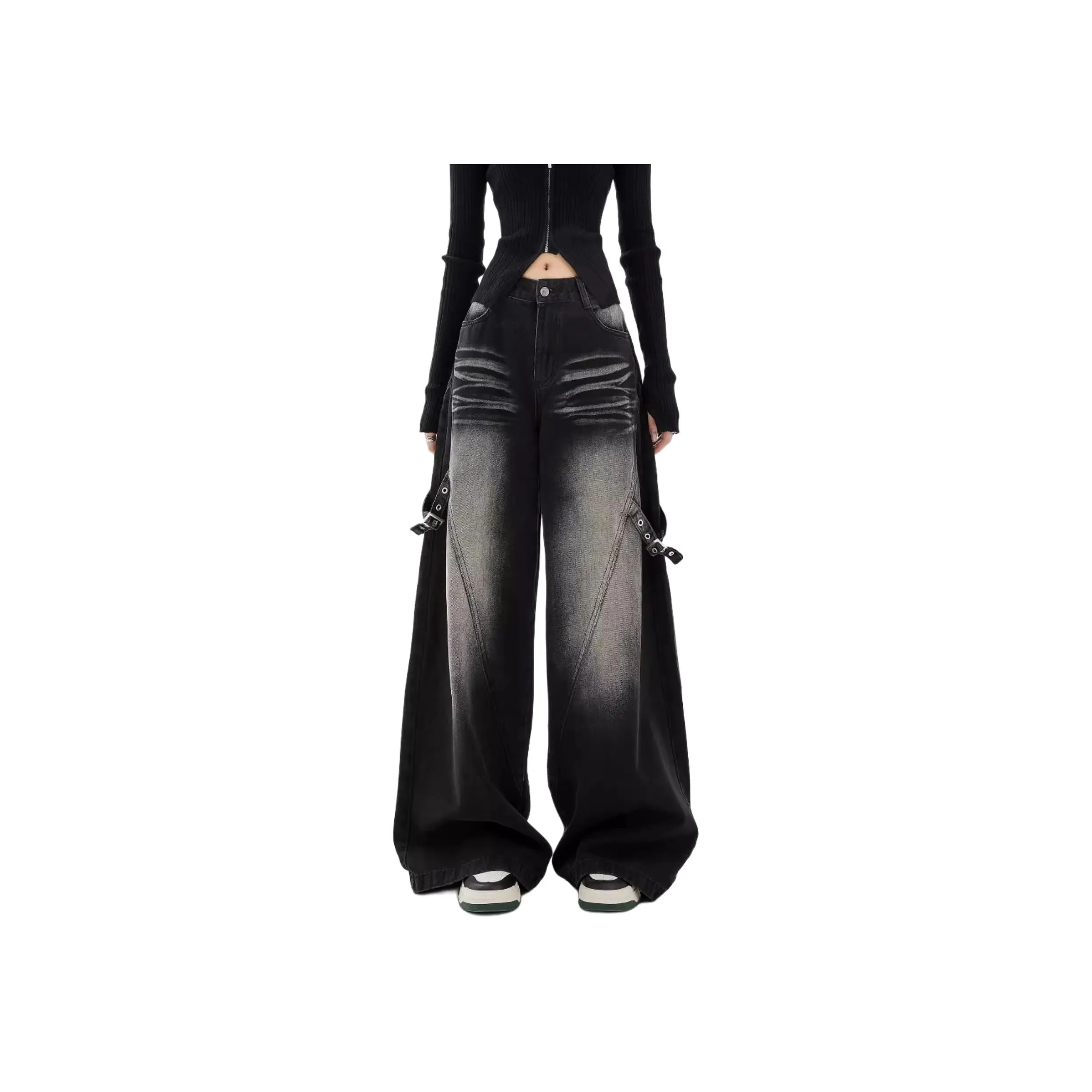 YEARNED Женские брюки карго черно-серого цвета