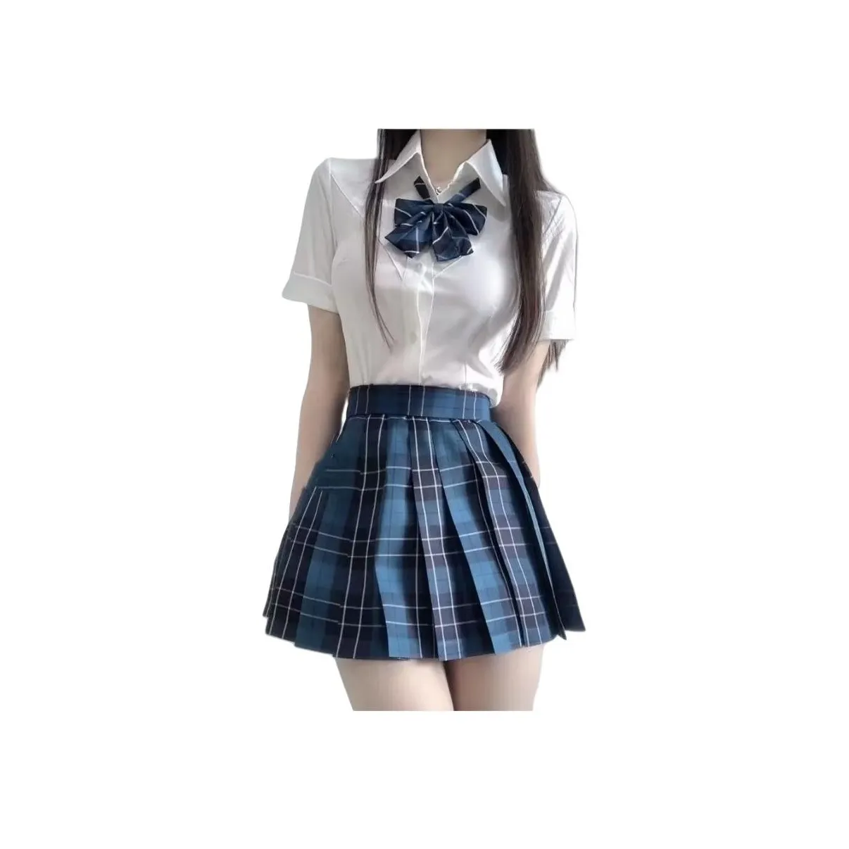 Mu Qingqing Белый топ + Синяя юбка Женские комплекты с юбкой