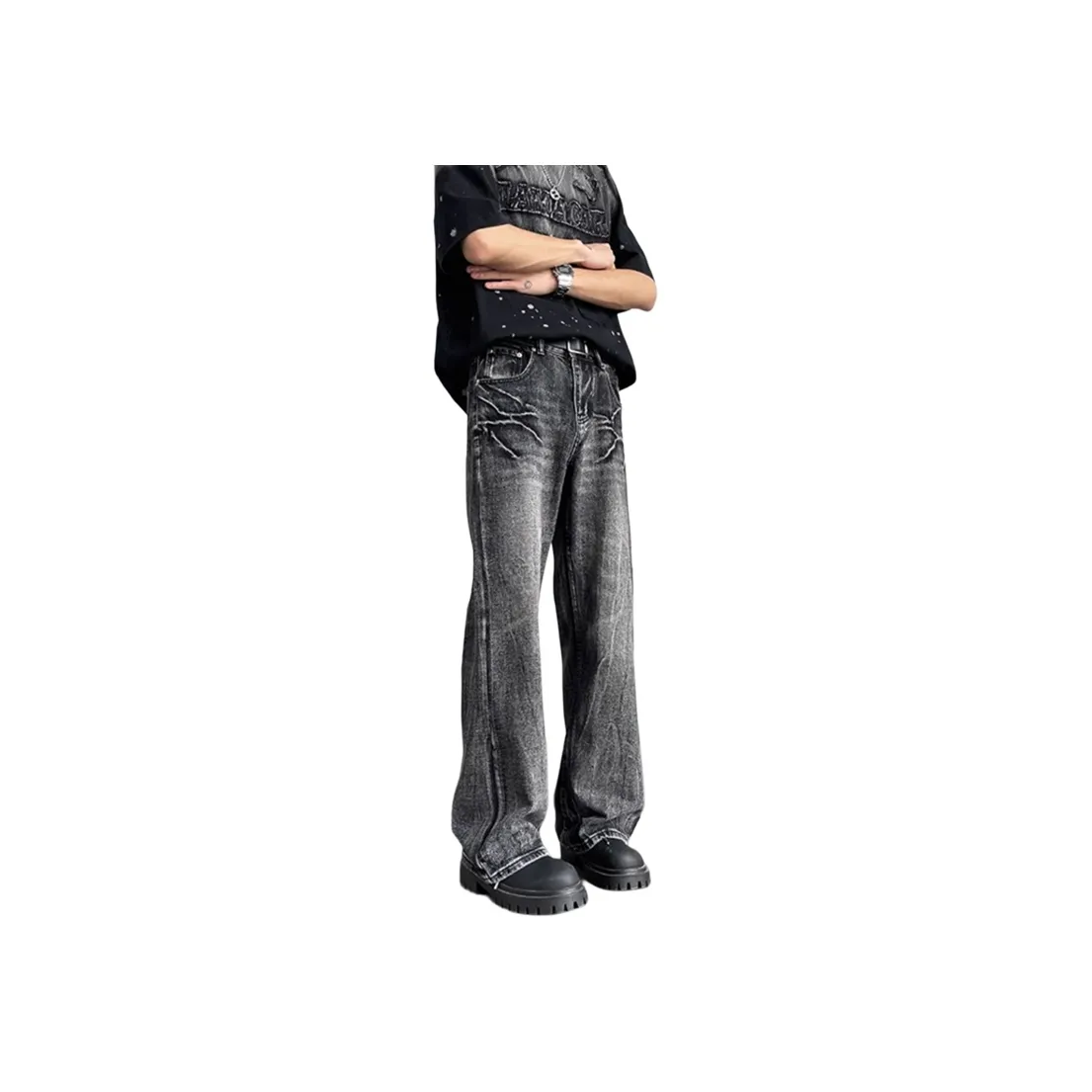 RENBEN Washable Distressed Slimming Versatile Summer Jeans Unisex Vintage Blue Minimalist Style Cat Hair Denim