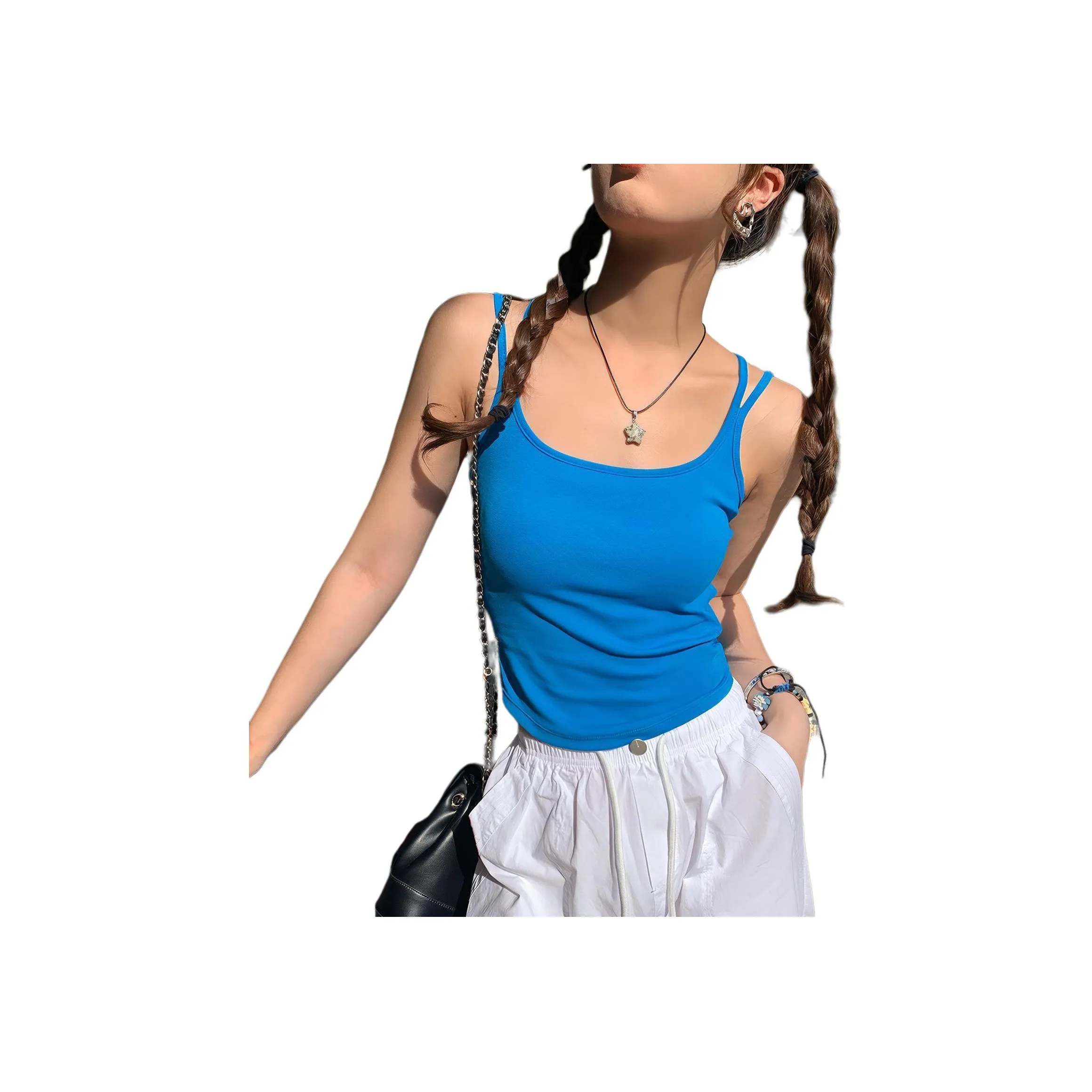 SUSANSAN Seaside Комплект Горячая девушка Гладкая спина Ван-Пис Двойные лямки Топ Женский Синий