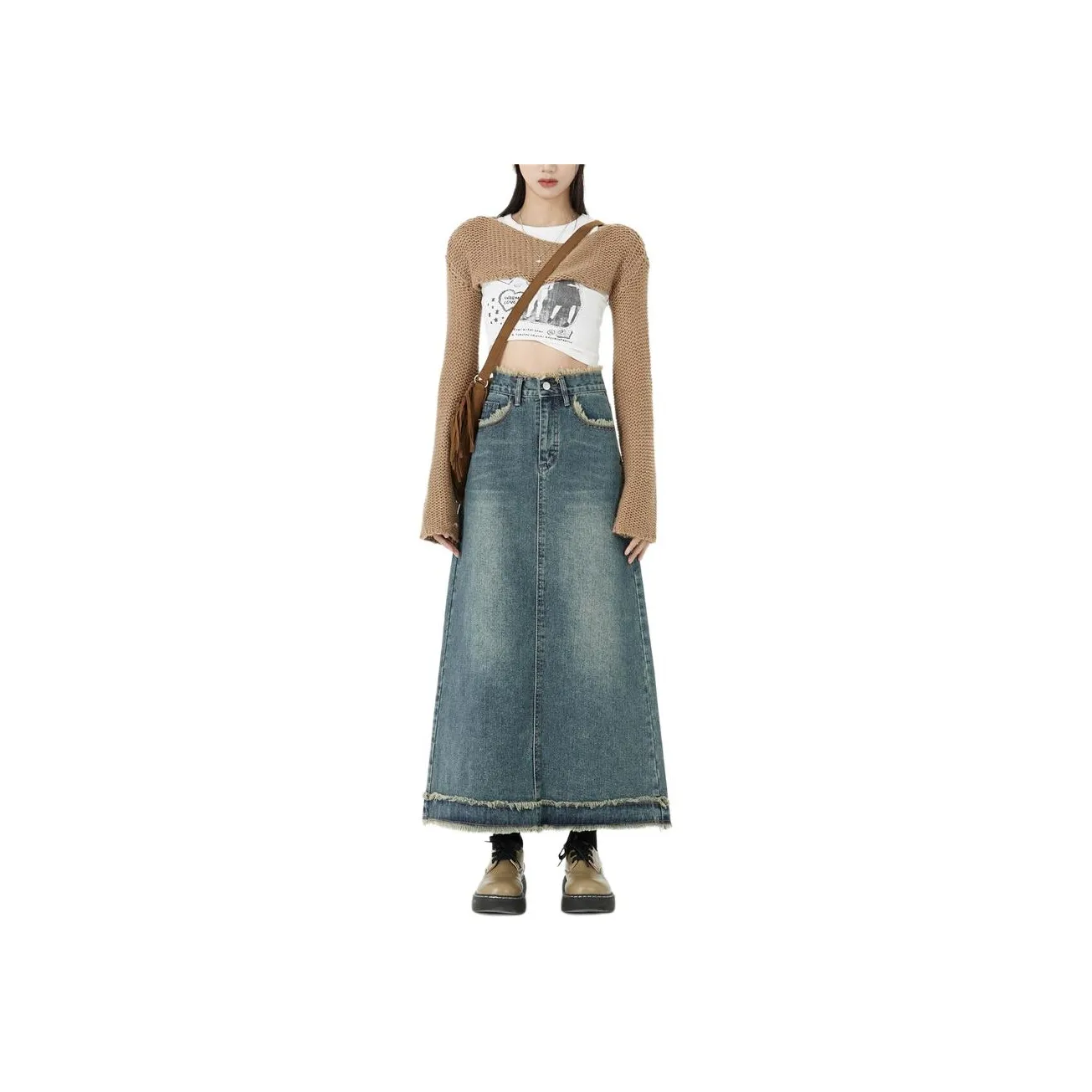 ZAVK Denim Long Skirts Women's Vintage Blue