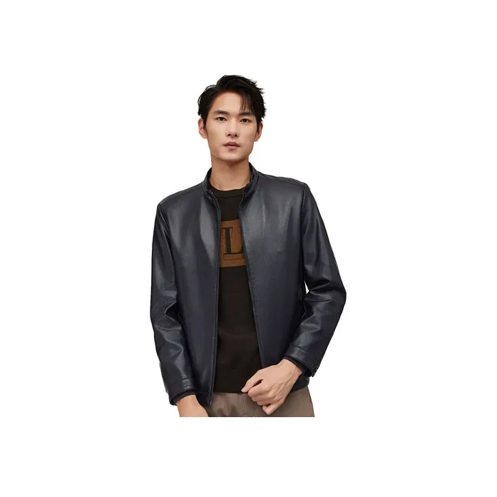 Red Bean Leather Jacket Men's Black