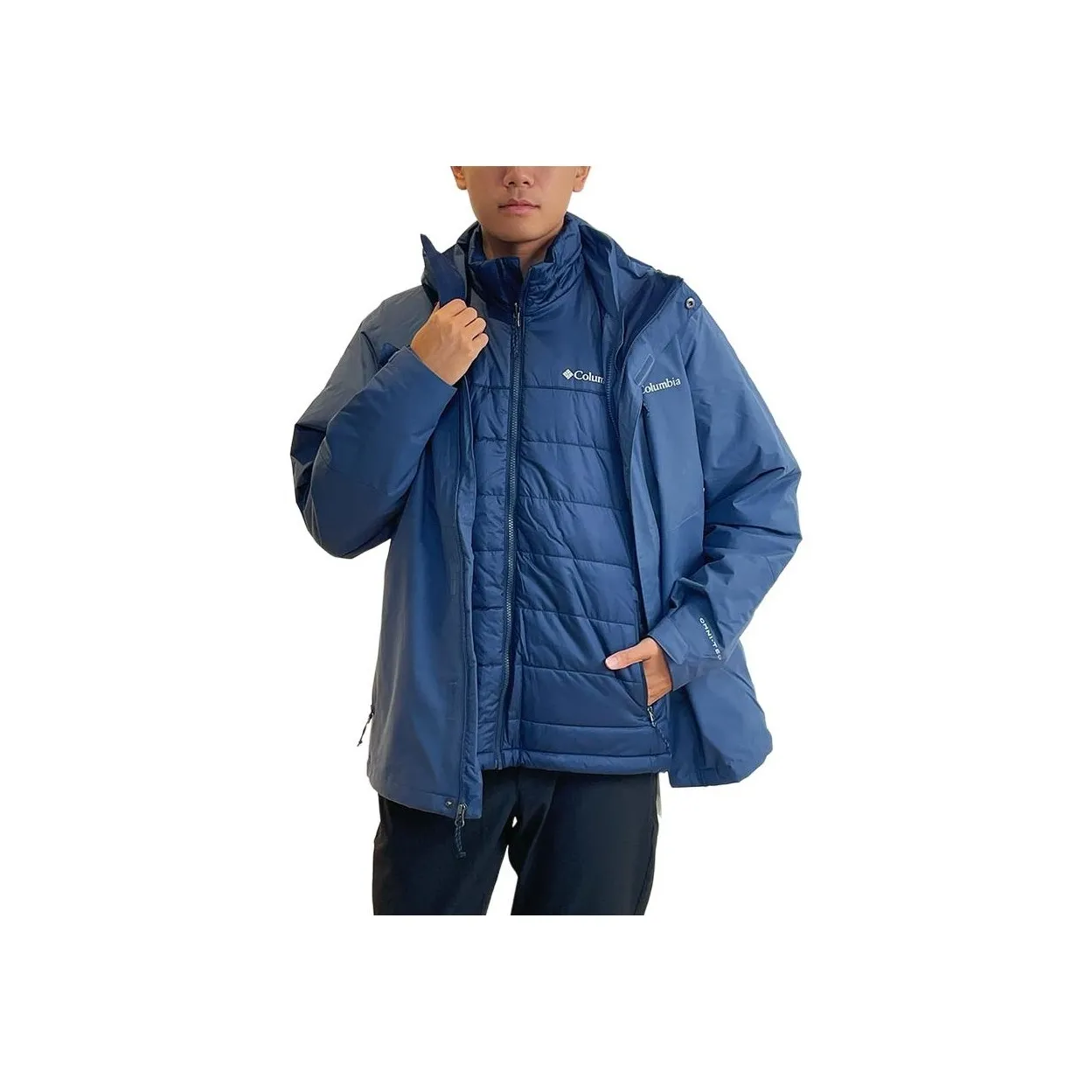 Columbia Hiking Skiing And Paragliding Water Resistant Windproof Wear Resistant Warm Windbreaker Jacket Men's Blue