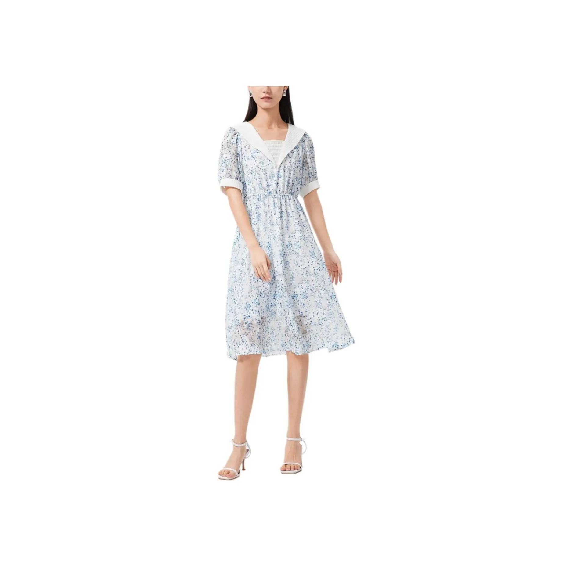 EICHITOO Short Sleeved Dress Women's Light Blue Pattern