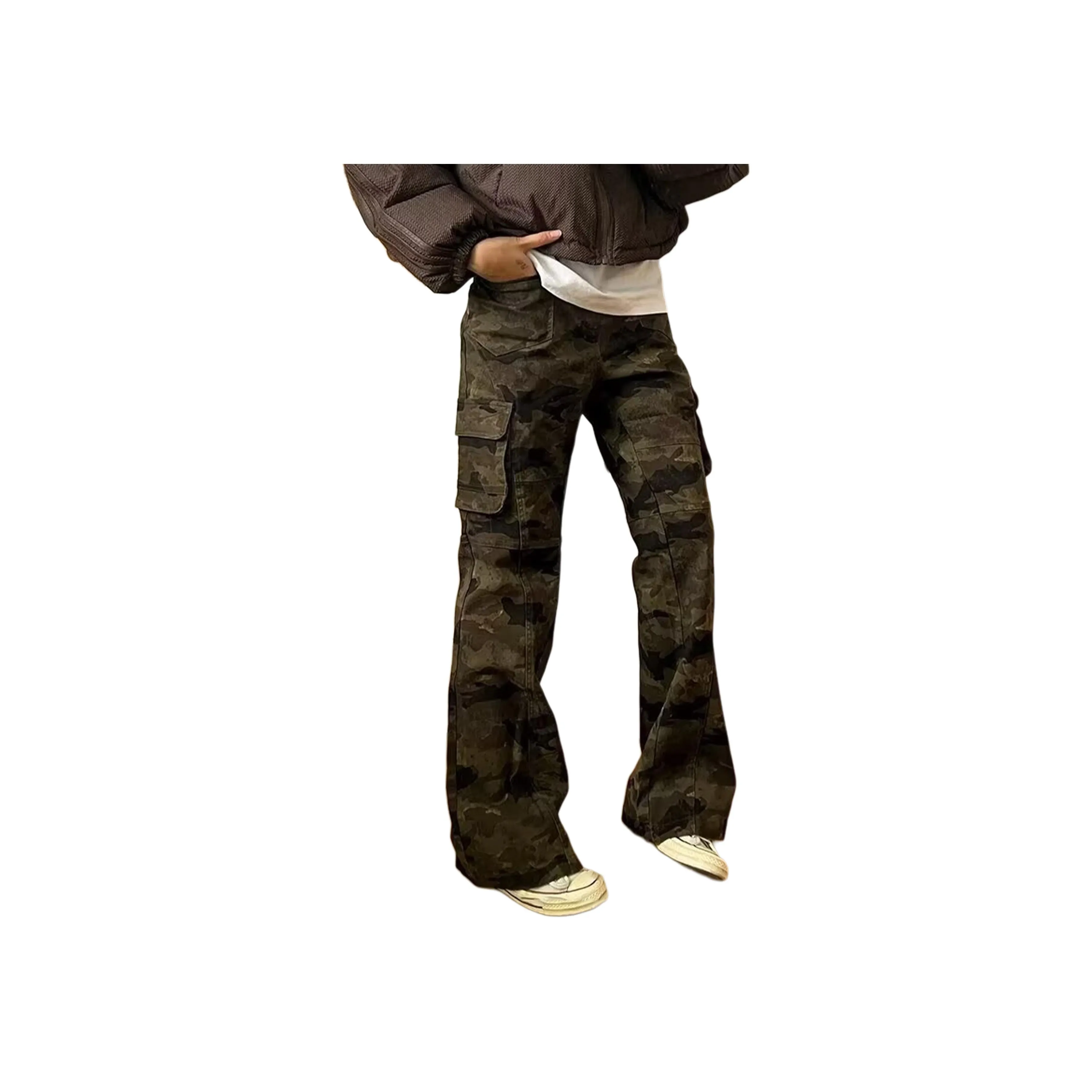 WOKXSS Зеленые камуфляжные унисекс джинсы