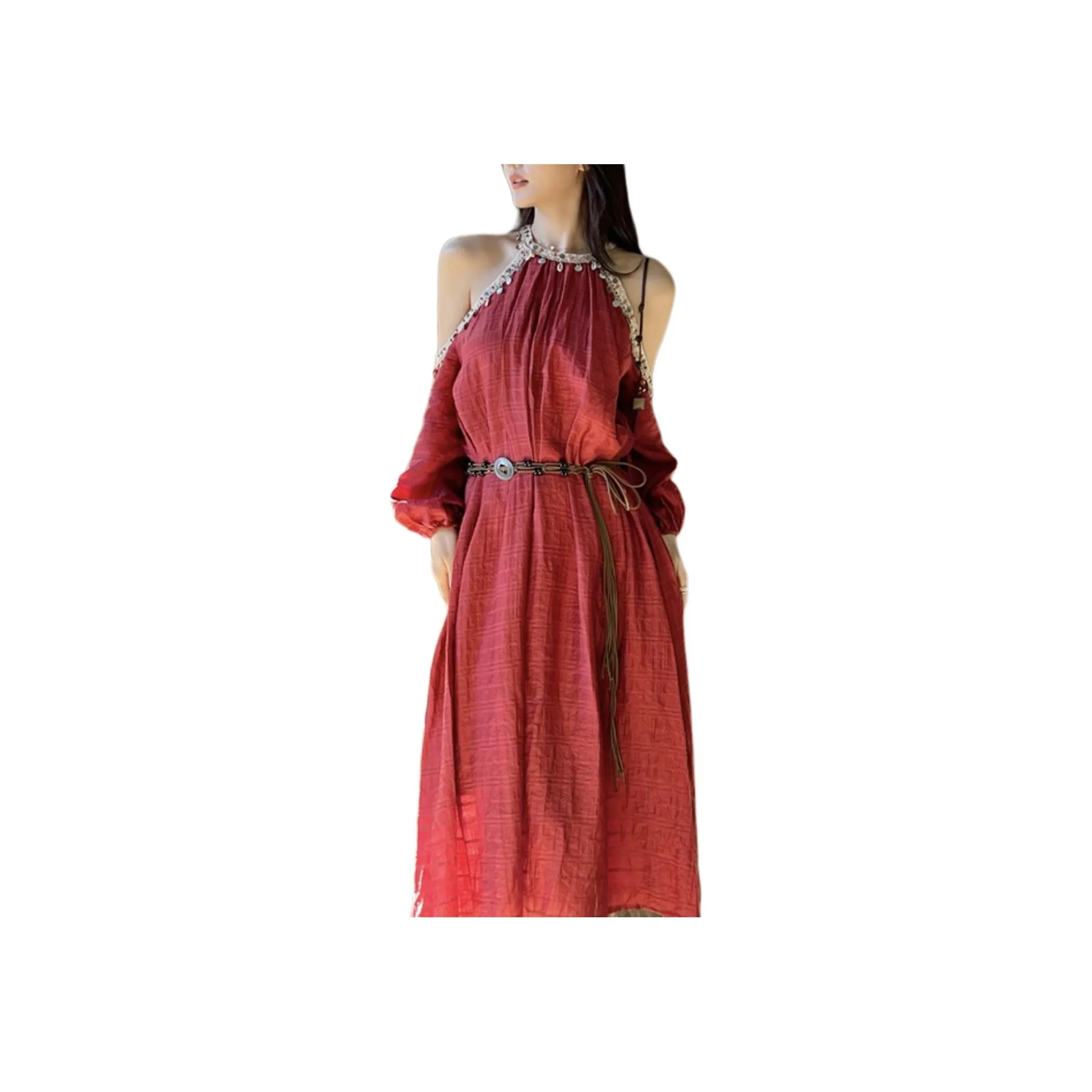 Wbwq Long Sleeved Dress Women's Maroon