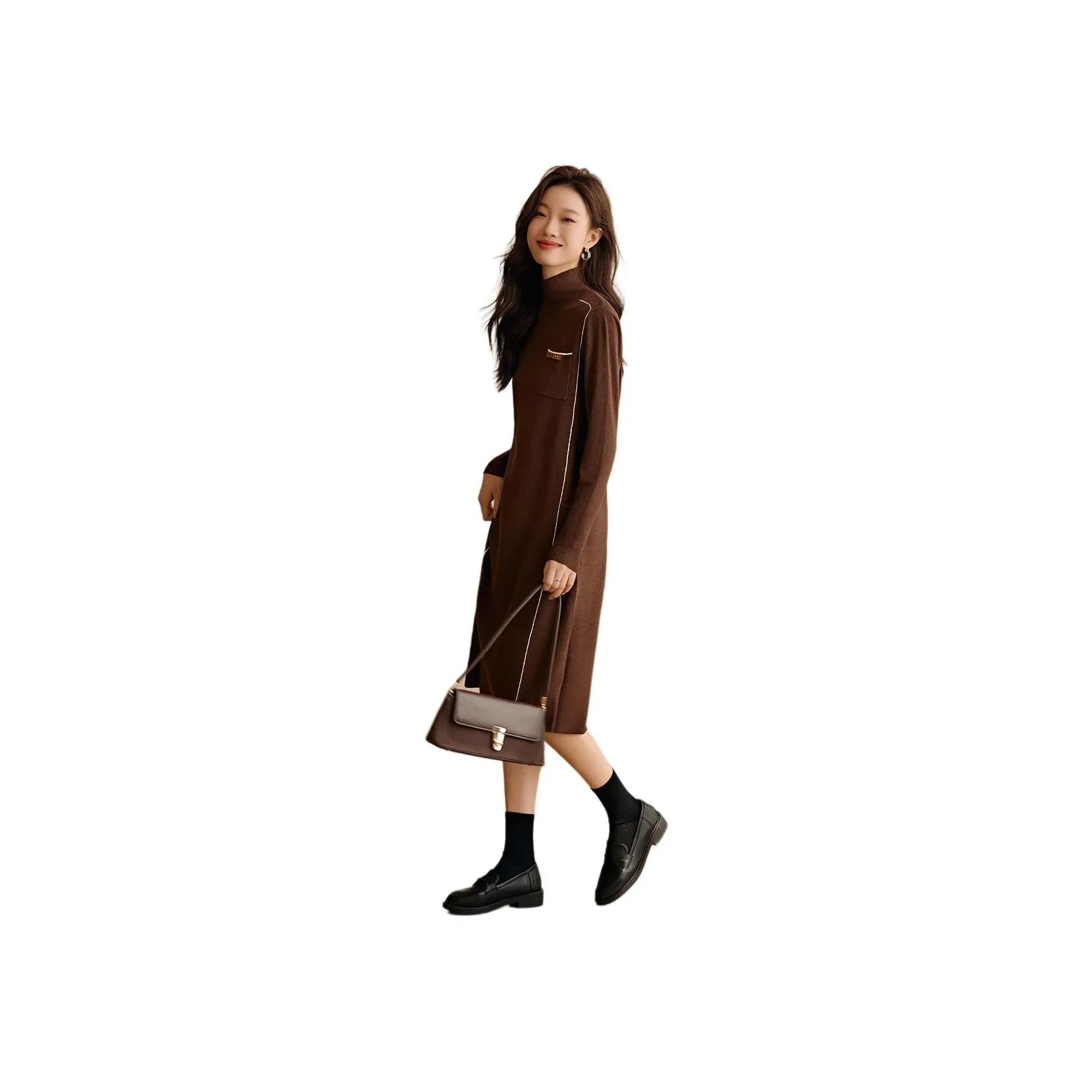 Mo Han Yi Mei Long Sleeved Dresses Women's Coffee