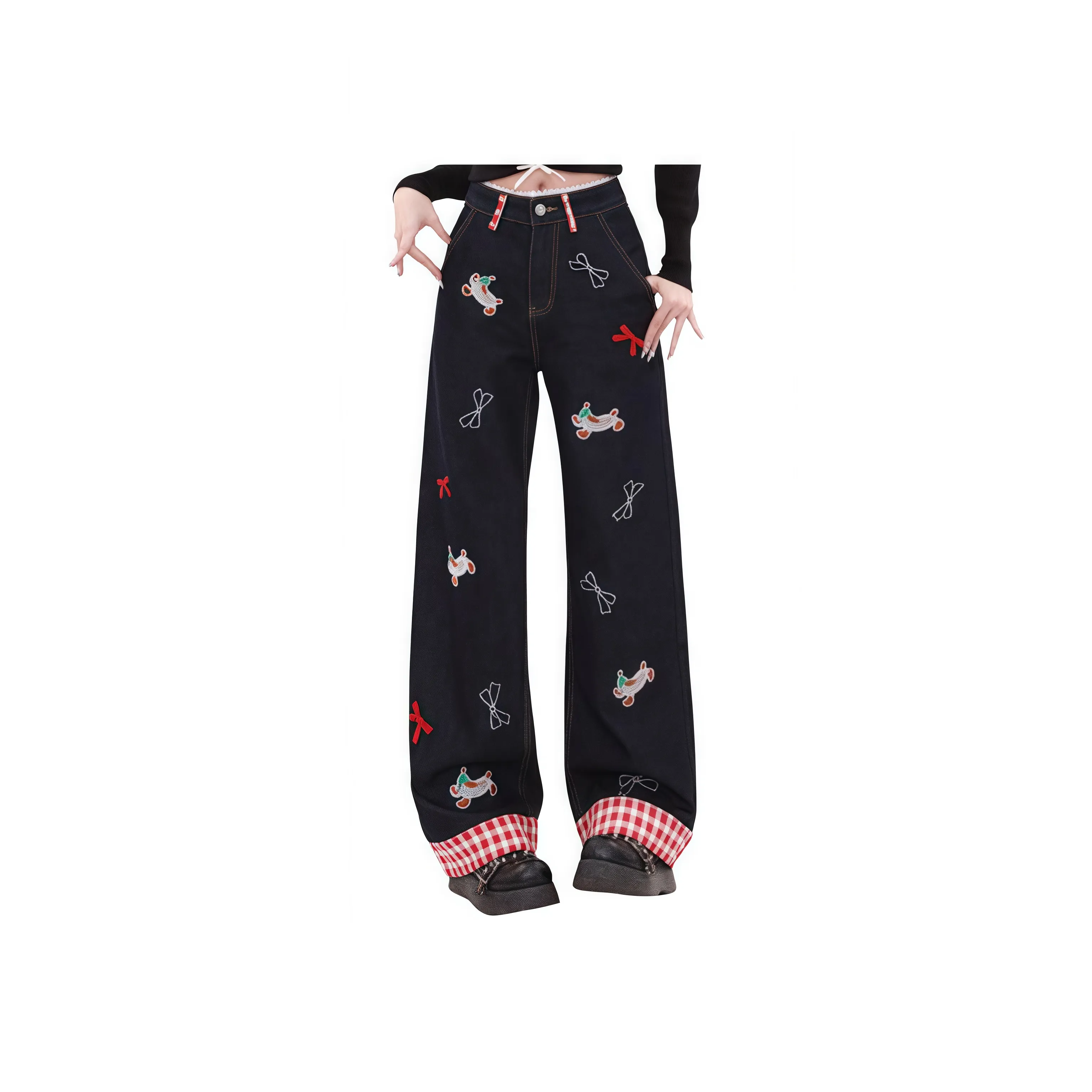 YINLEI Черные Женские Джинсы