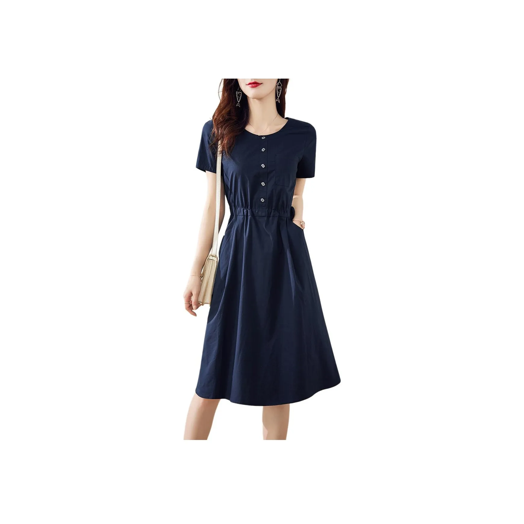 Still Quiet Short Sleeved Dress Women's Navy Blue