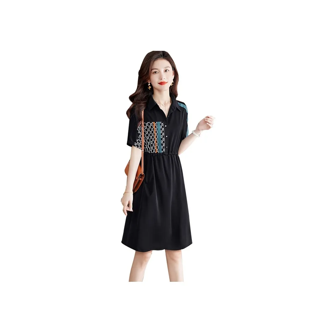 Cypress House Short Sleeved Dress Women's Black & Blue & Orange Stripes