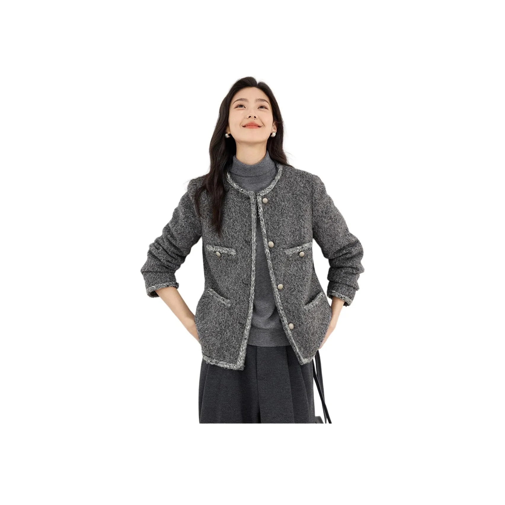 IHIMI Элегантное Серое Женское Короткое Пальто