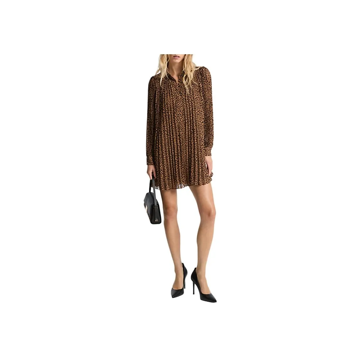 MICHAEL KORS Pleated Cheetah Print Georgette Dress