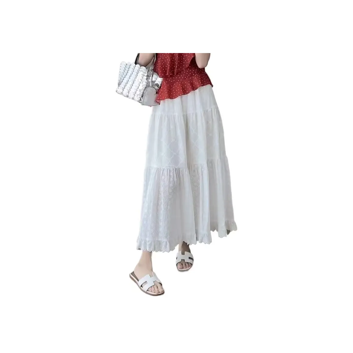 LSYX Повседневный Длинный Юбка Женская Белая [Высокое качество]