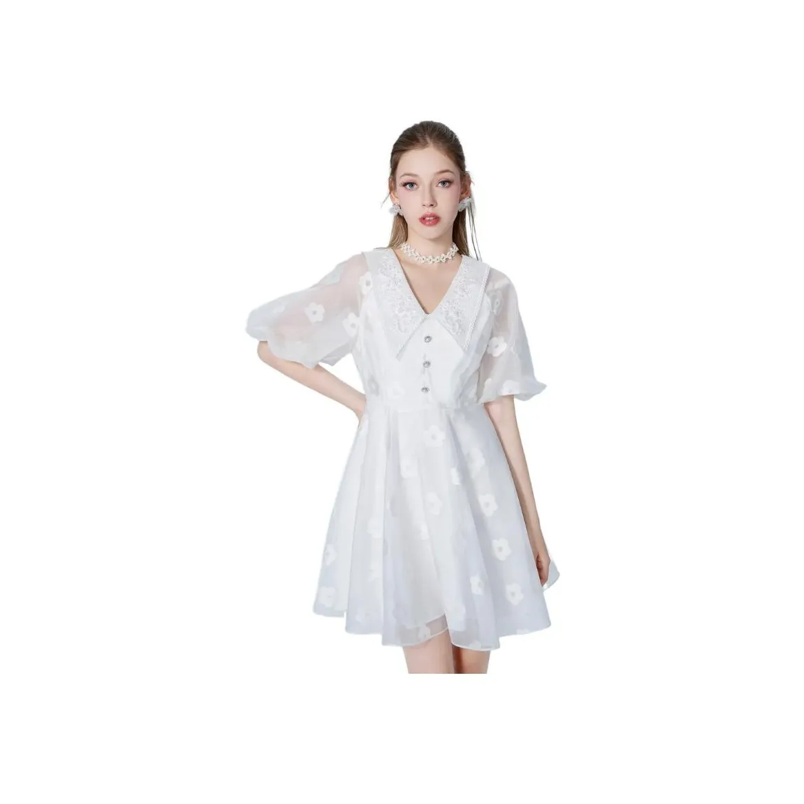 AIVEI Short-Sleeved Dresses Women's White
