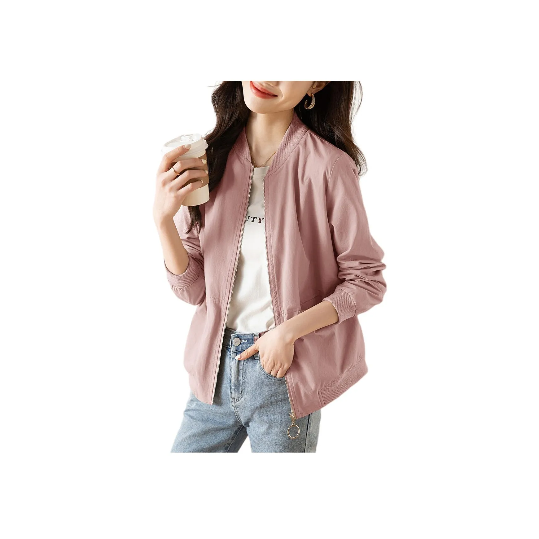 Mo Han Yi Mei Бейсбольная куртка Женская Розовая