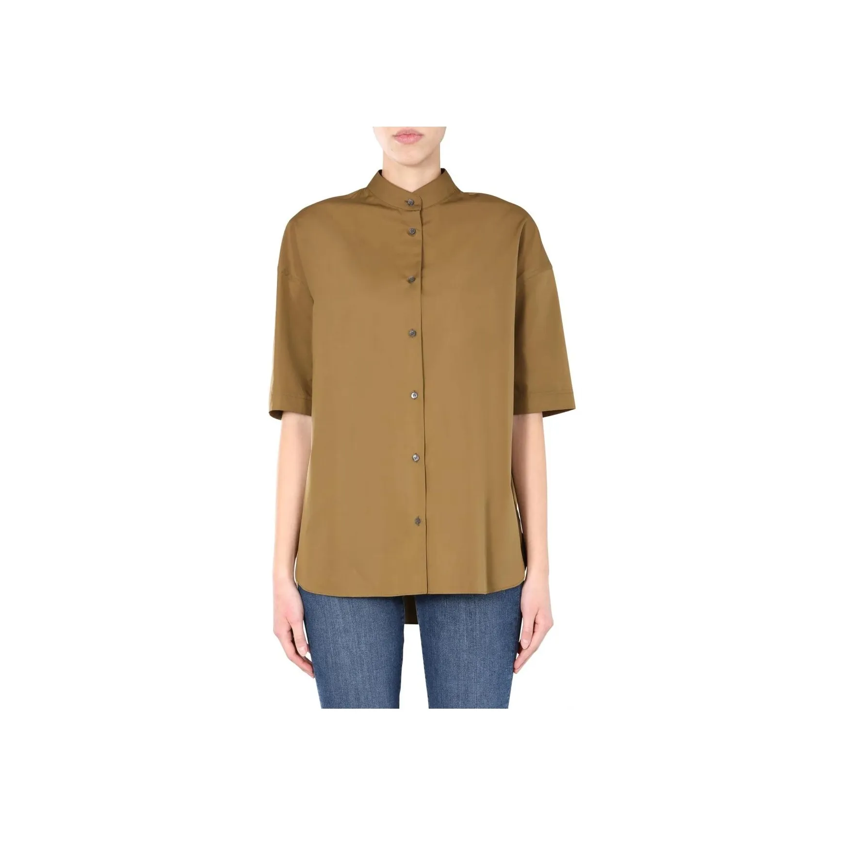 ASPESI Mandarin Collar Short Sleeve Shirt