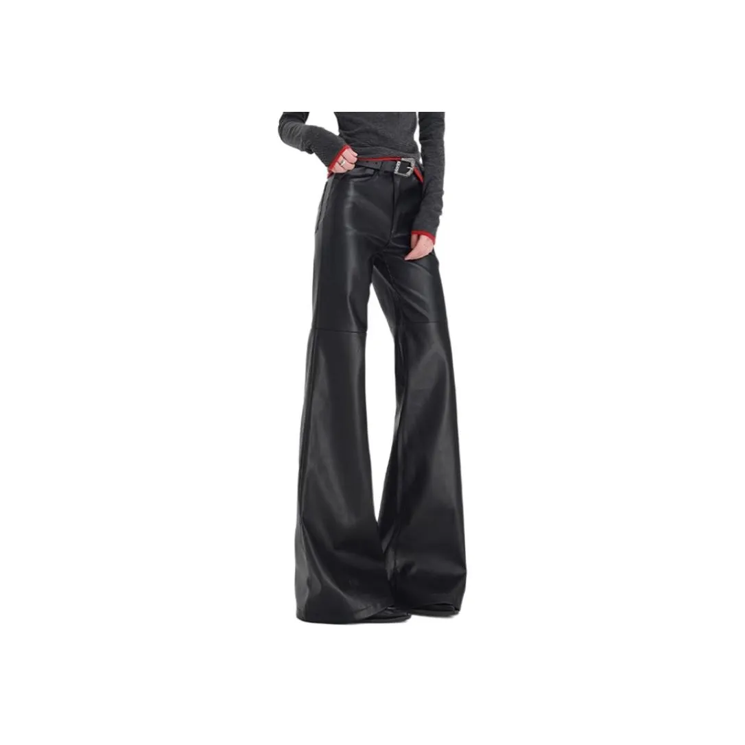 YINLEI Кожаные брюки женские черные