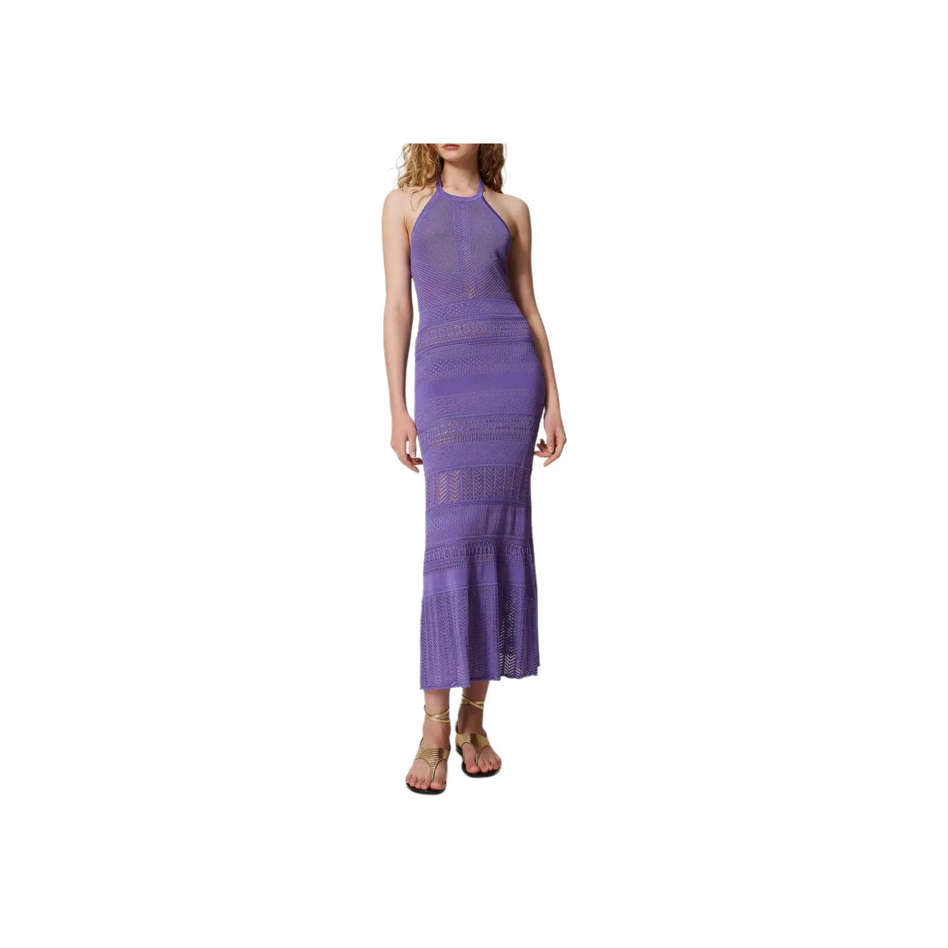 Twinset Long Punched Knit Halterneck Dress
