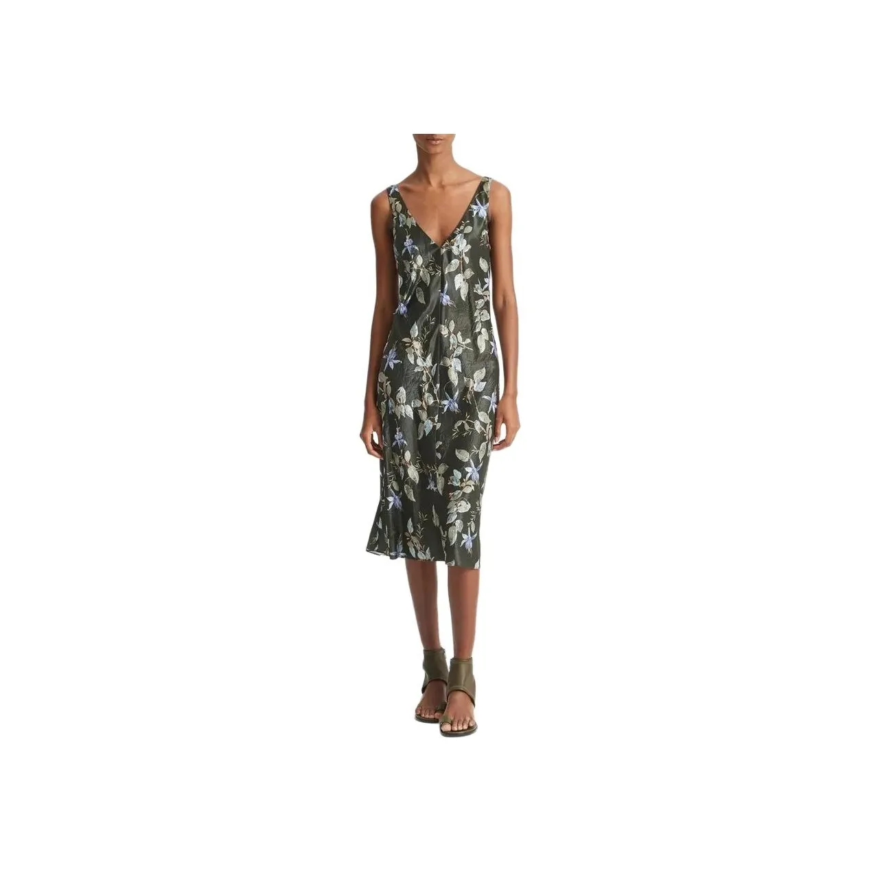 VINCE Floral print Satin Midi Dress