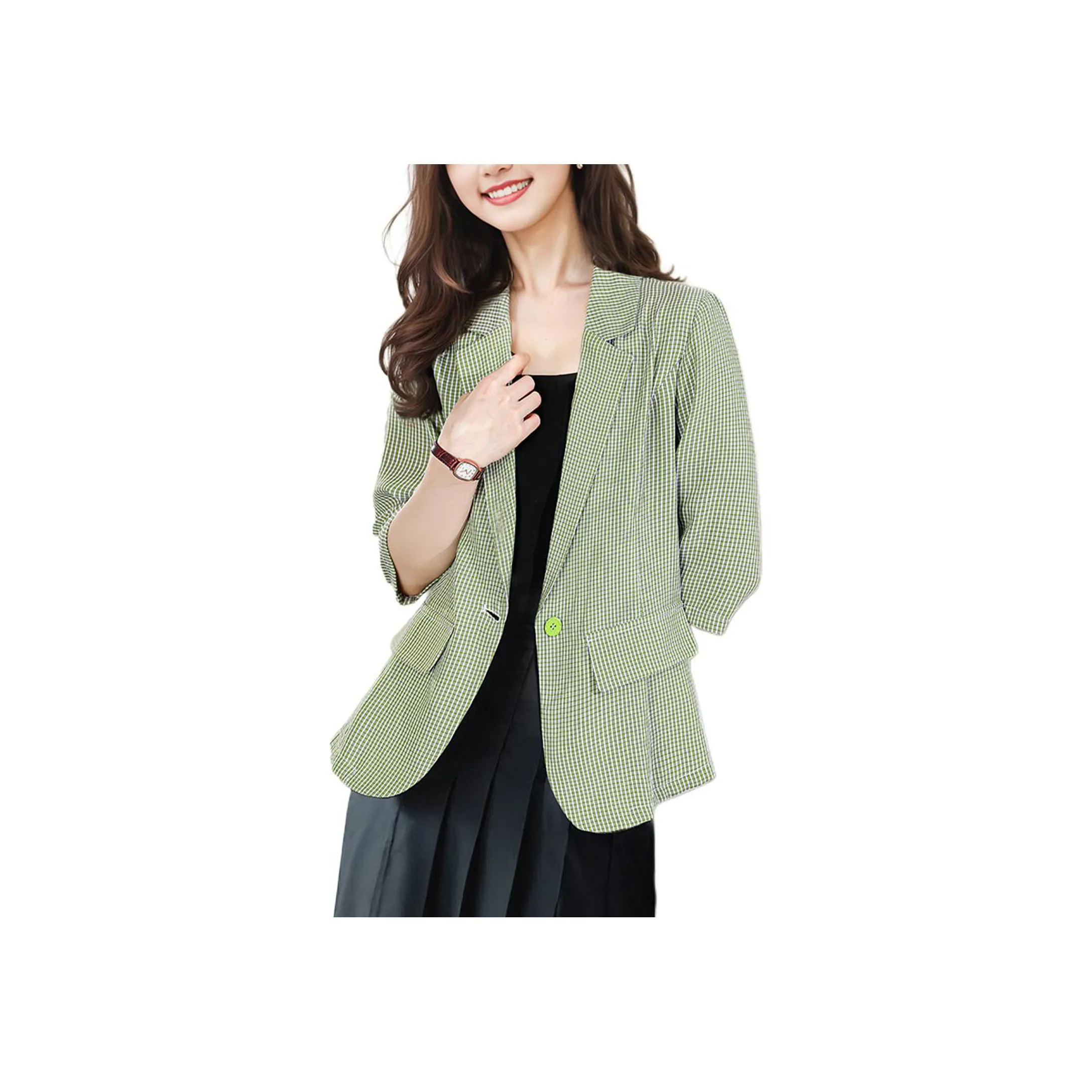 Wbwq Бизнес-костюм женский зеленый маленький плед