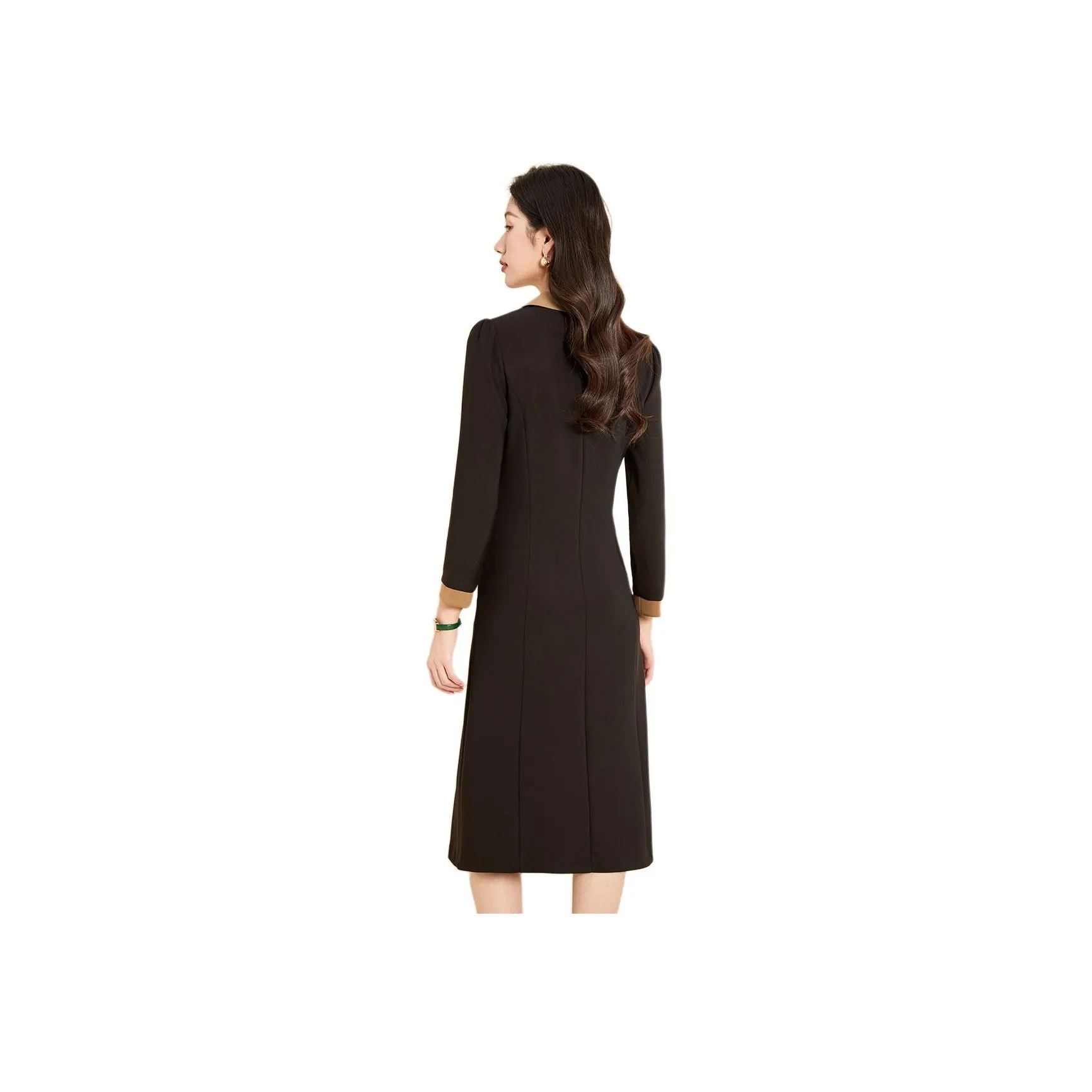 Mylan Spring Long Sleeved Dress Cinched Waist Women's Black