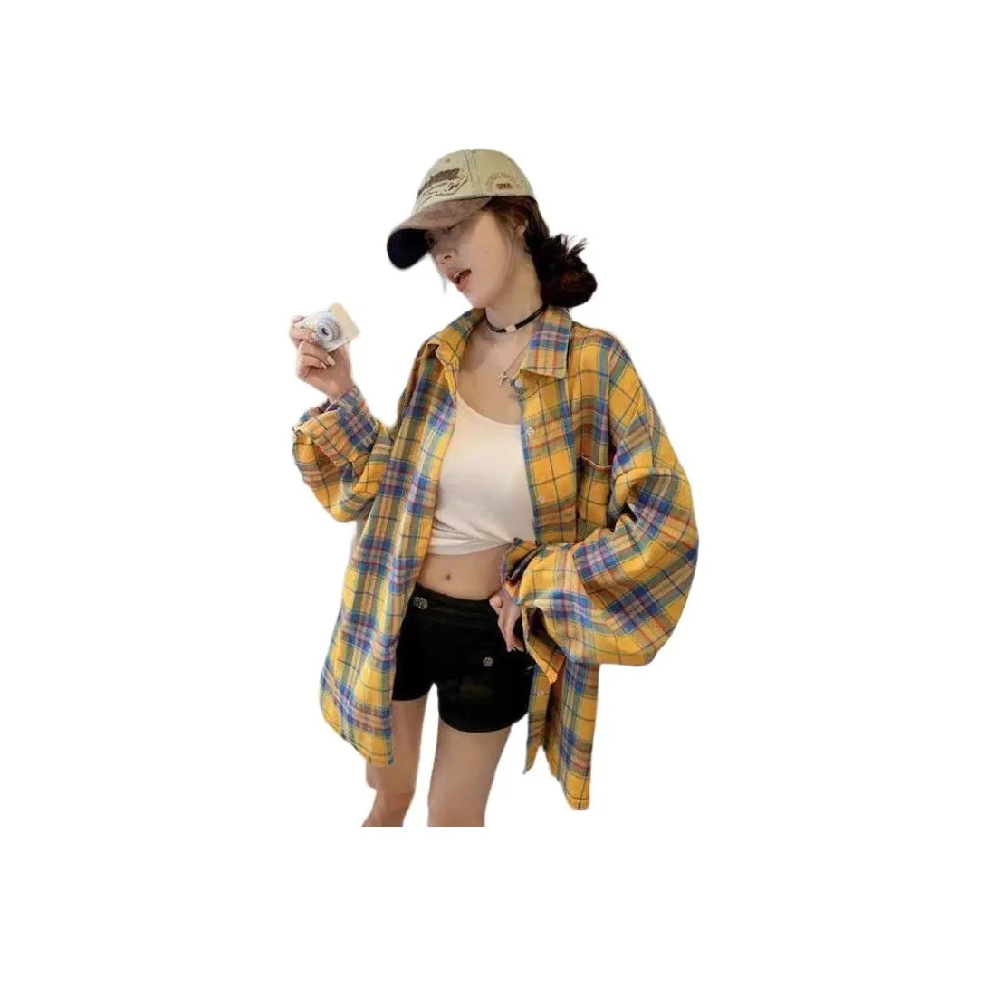 MUCCHIC Китайский модный тренд Желтая клетка Женская рубашка