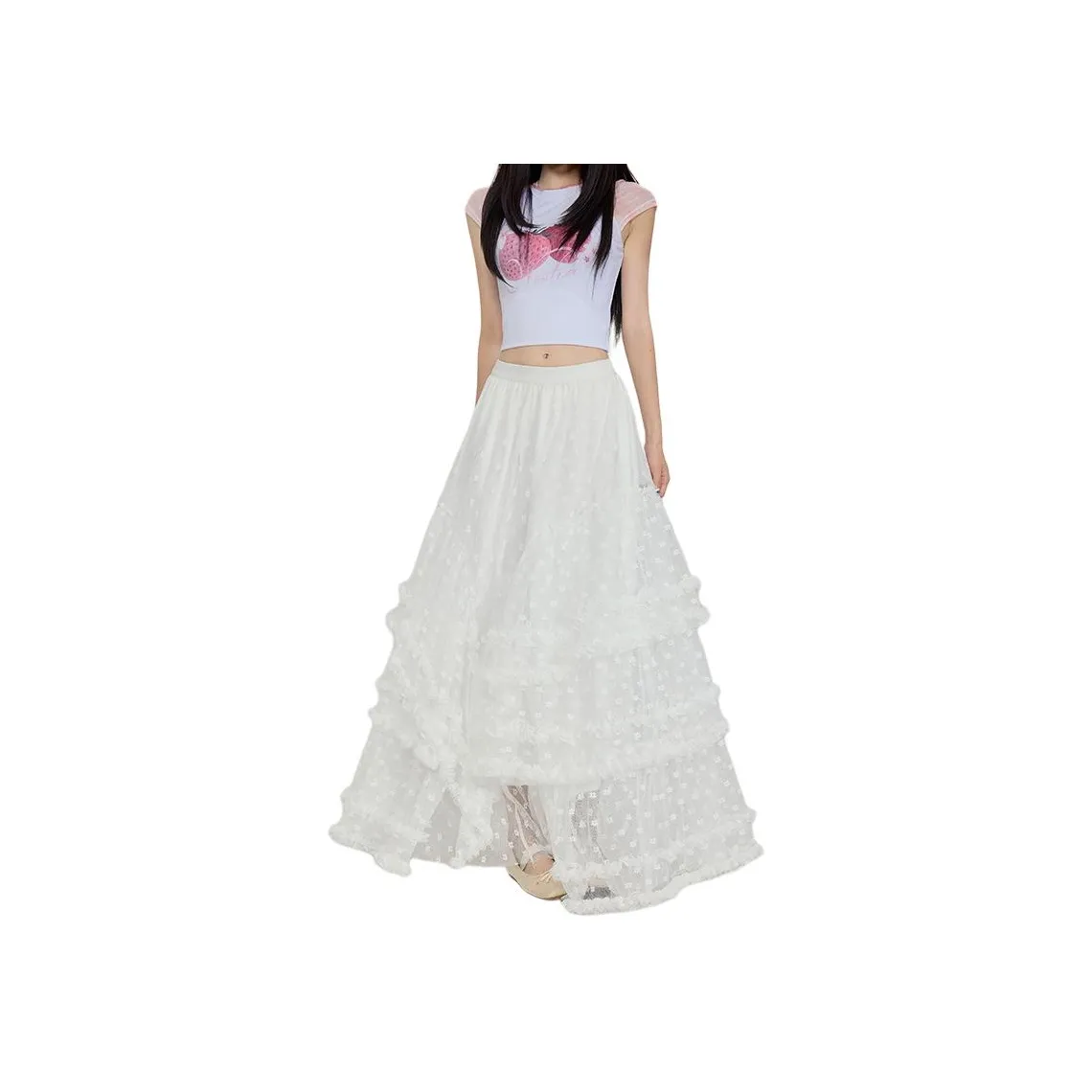 Kazakhstan Casual Long Skirts Women's White