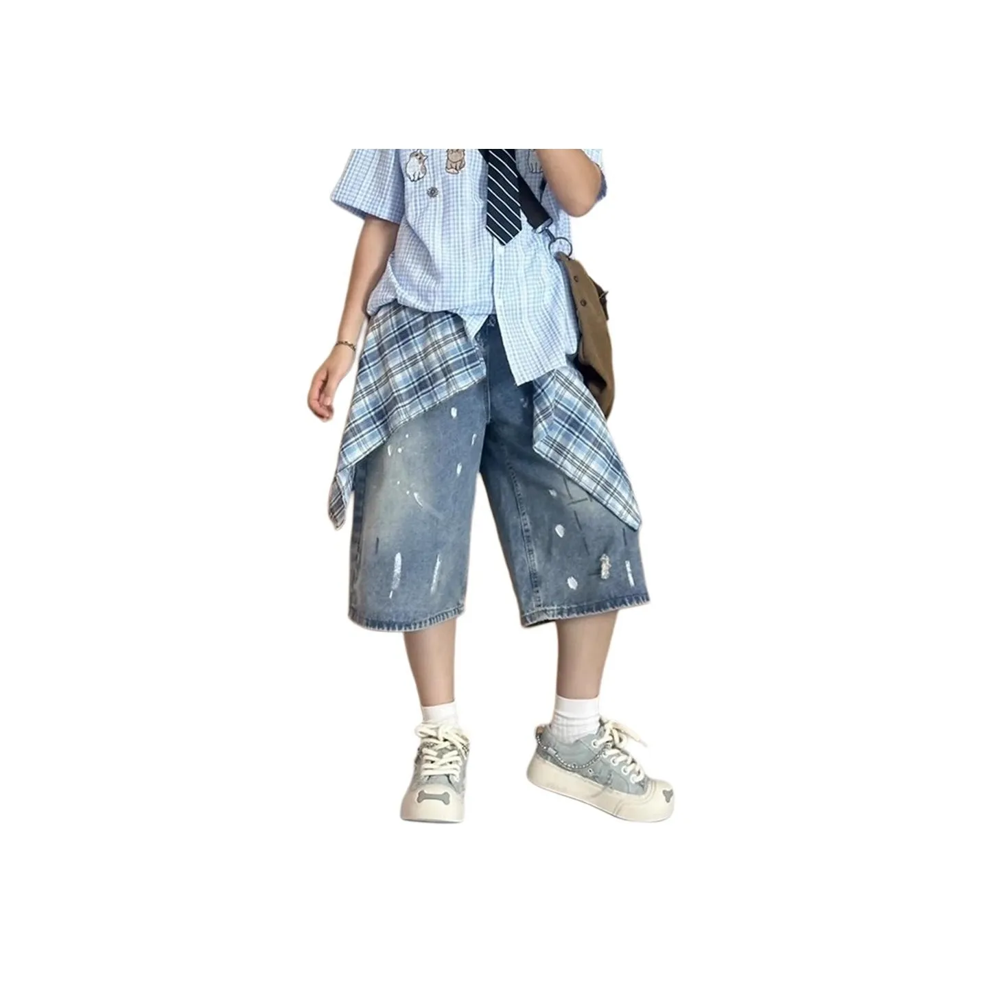 MORii Синяя юбка с льняной тканью, унисекс, джинсовые шорты