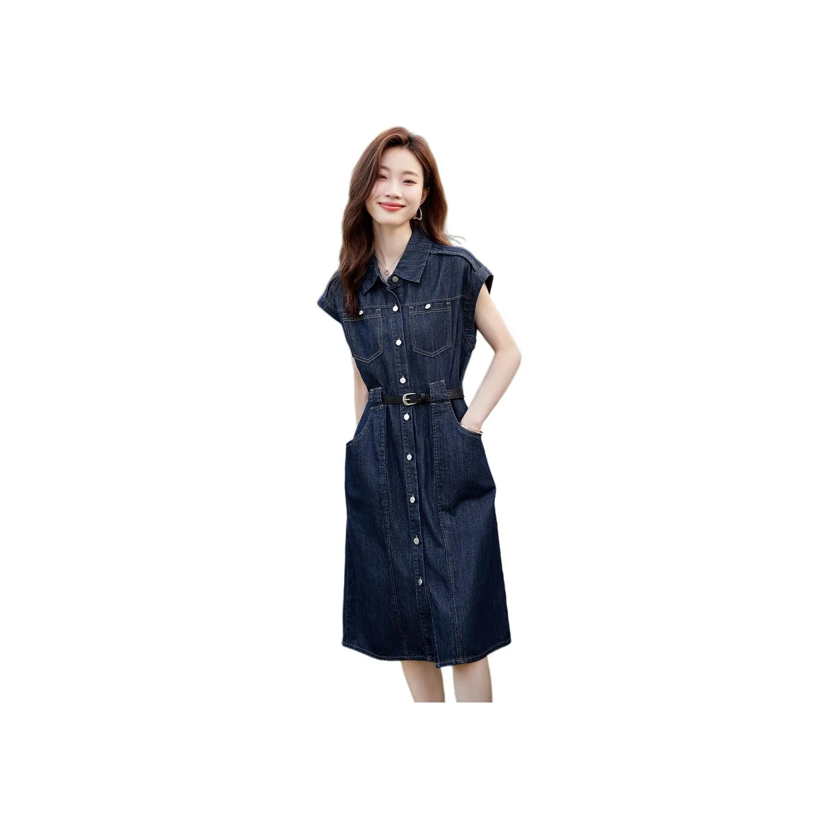 Mo Han Yi Mei Sleeveless Dress Women's Denim Blue
