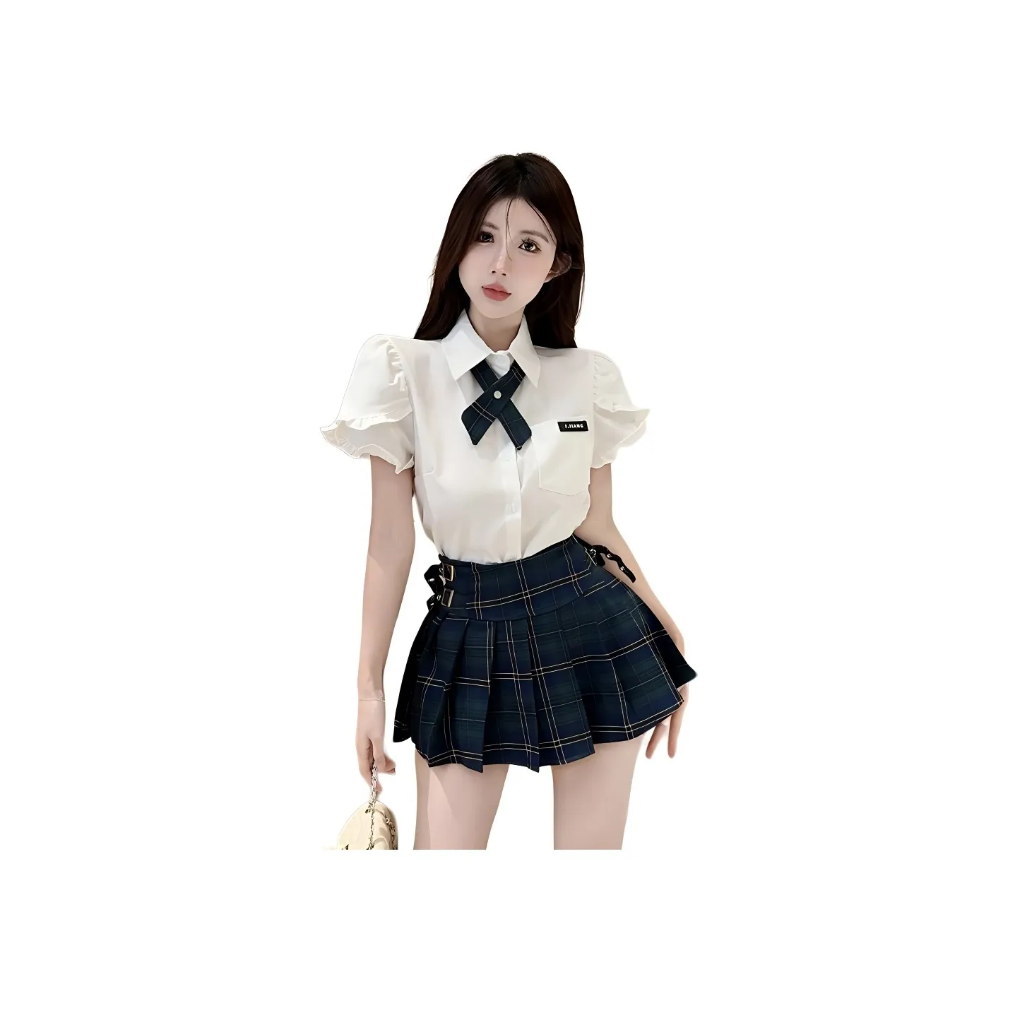 Garbege Uniform Women's White Top And Green Skirt Set