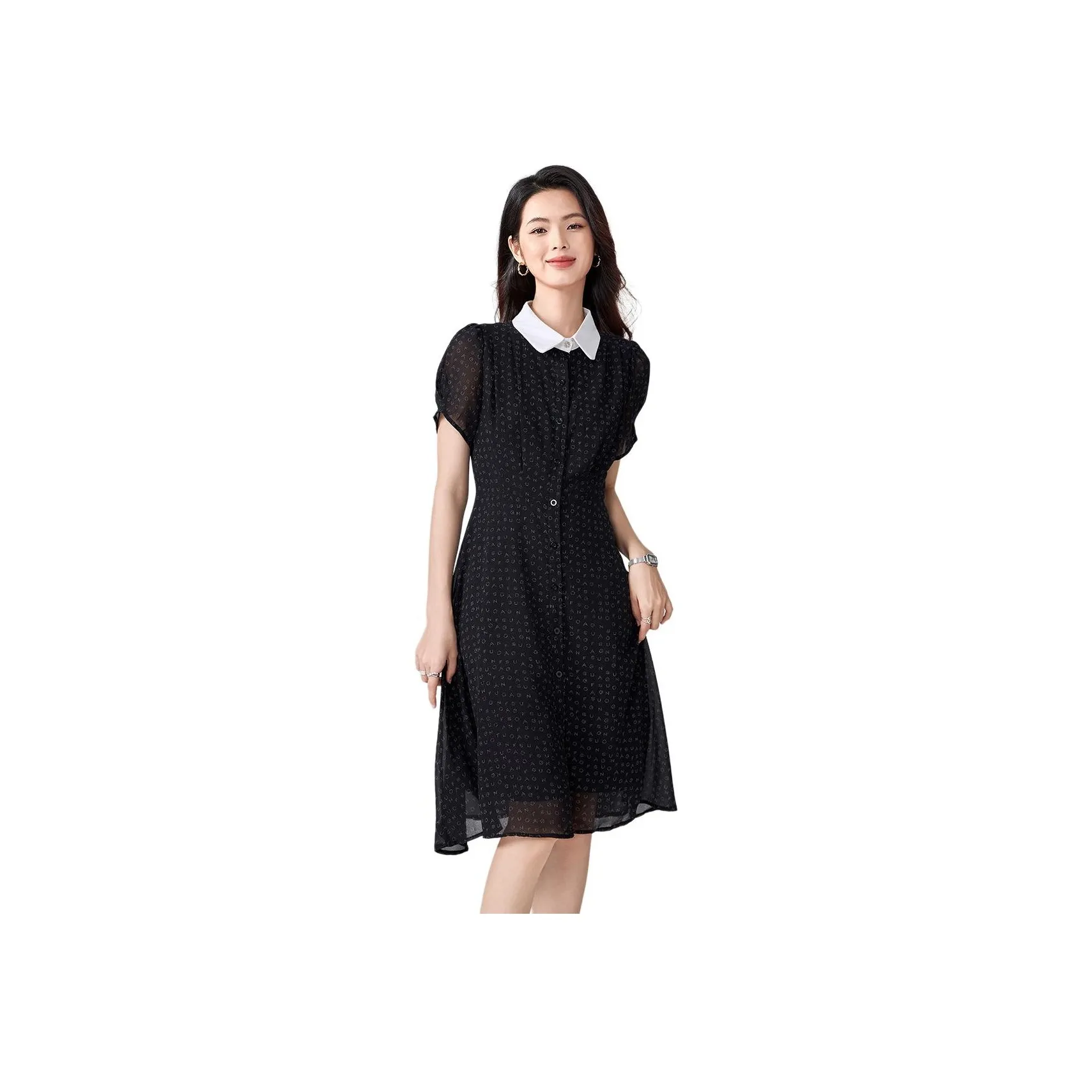 Love Elaine Short Sleeved Dress Cinched Waist Women's Black