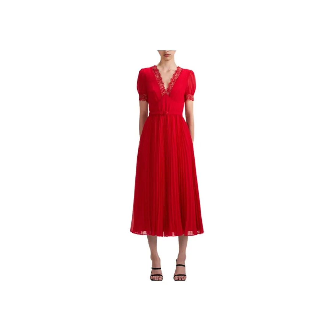 Self portrait Short Sleeved Dress Women's True Red