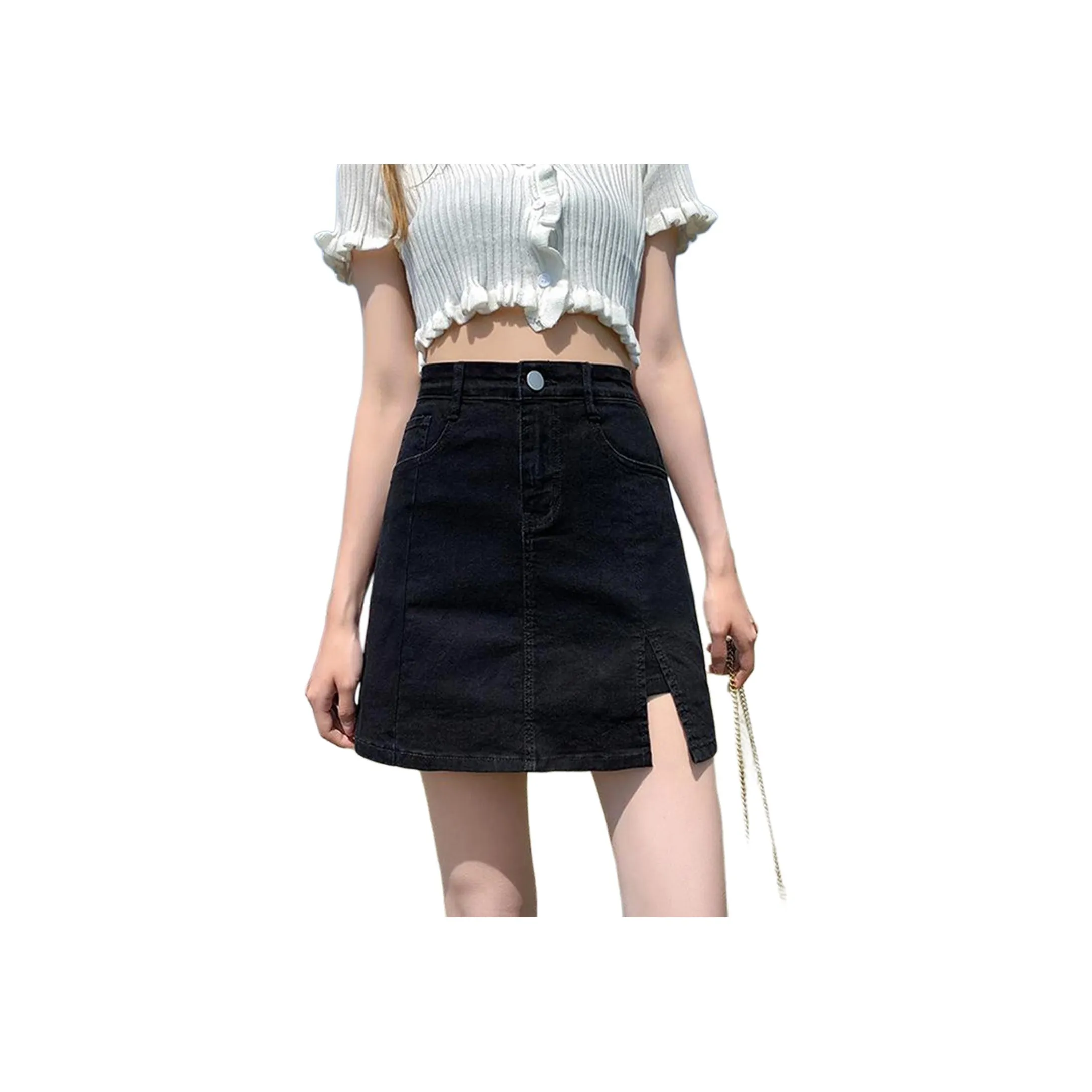 Wbwq Джинсовые короткие юбки Женские Черный