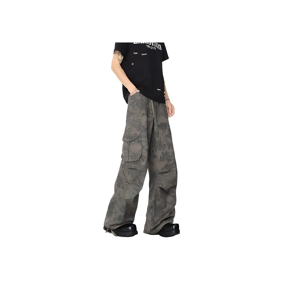 DARK HORSE OVERSIZE Пустошь Стиль Брюки Лето Свободный крой Прямой крой Повседневные брюки Унисекс