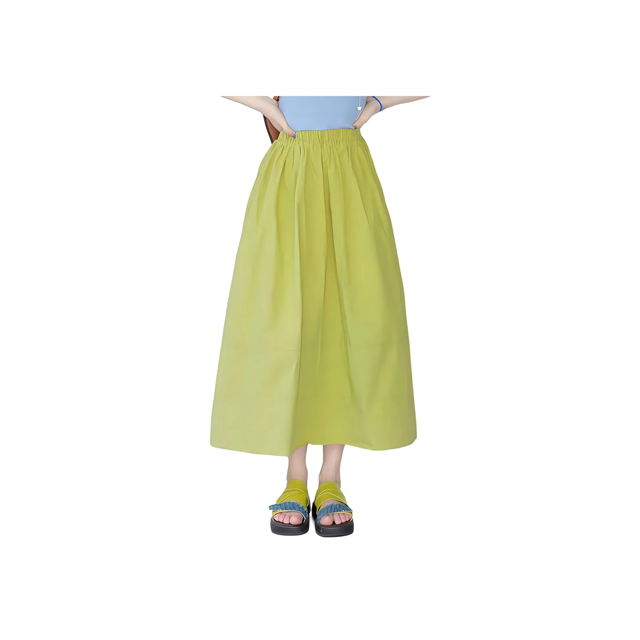 Wbwq Лаймово-зеленый Женские Повседневные Длинные Юбки