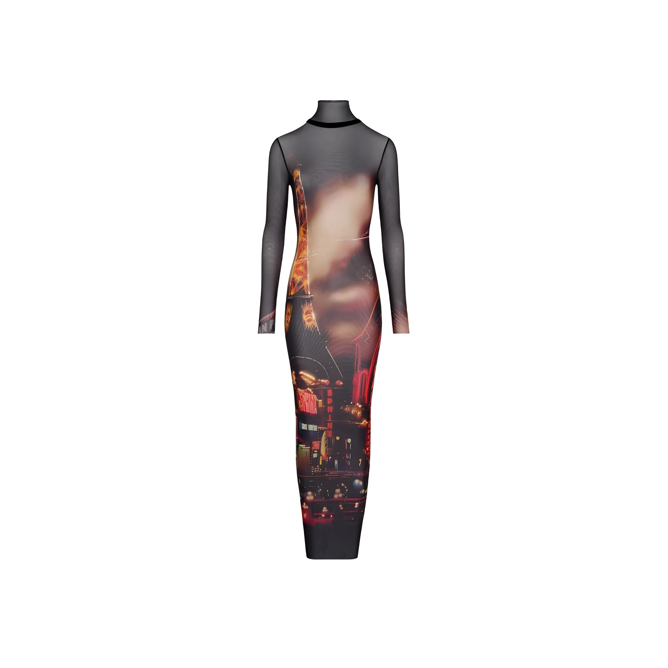 Jean Paul Gaultier Pigalle print Tulle Maxi Dress
