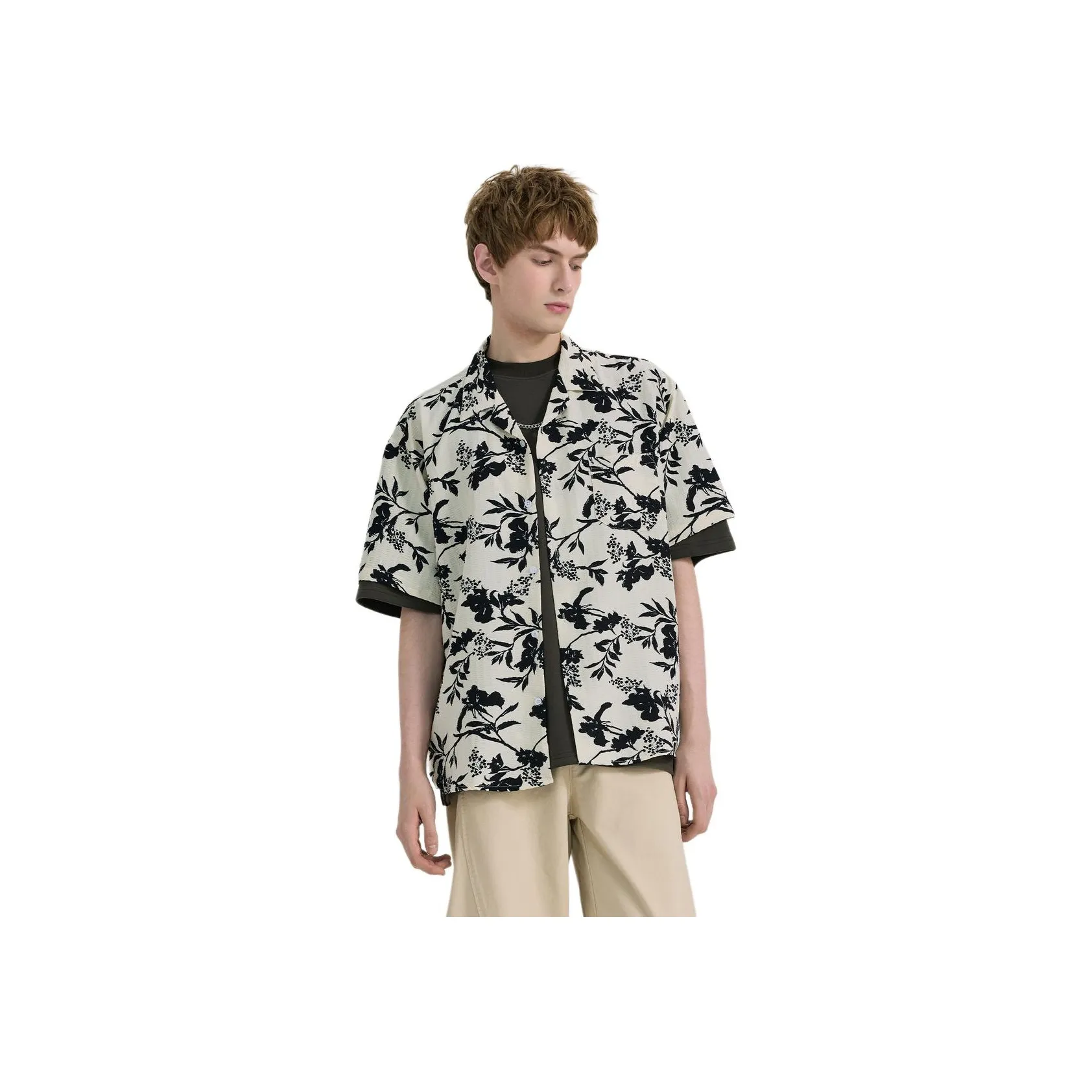 WILD LEADER Shirts Unisex Black With White Floral[CW5158593]