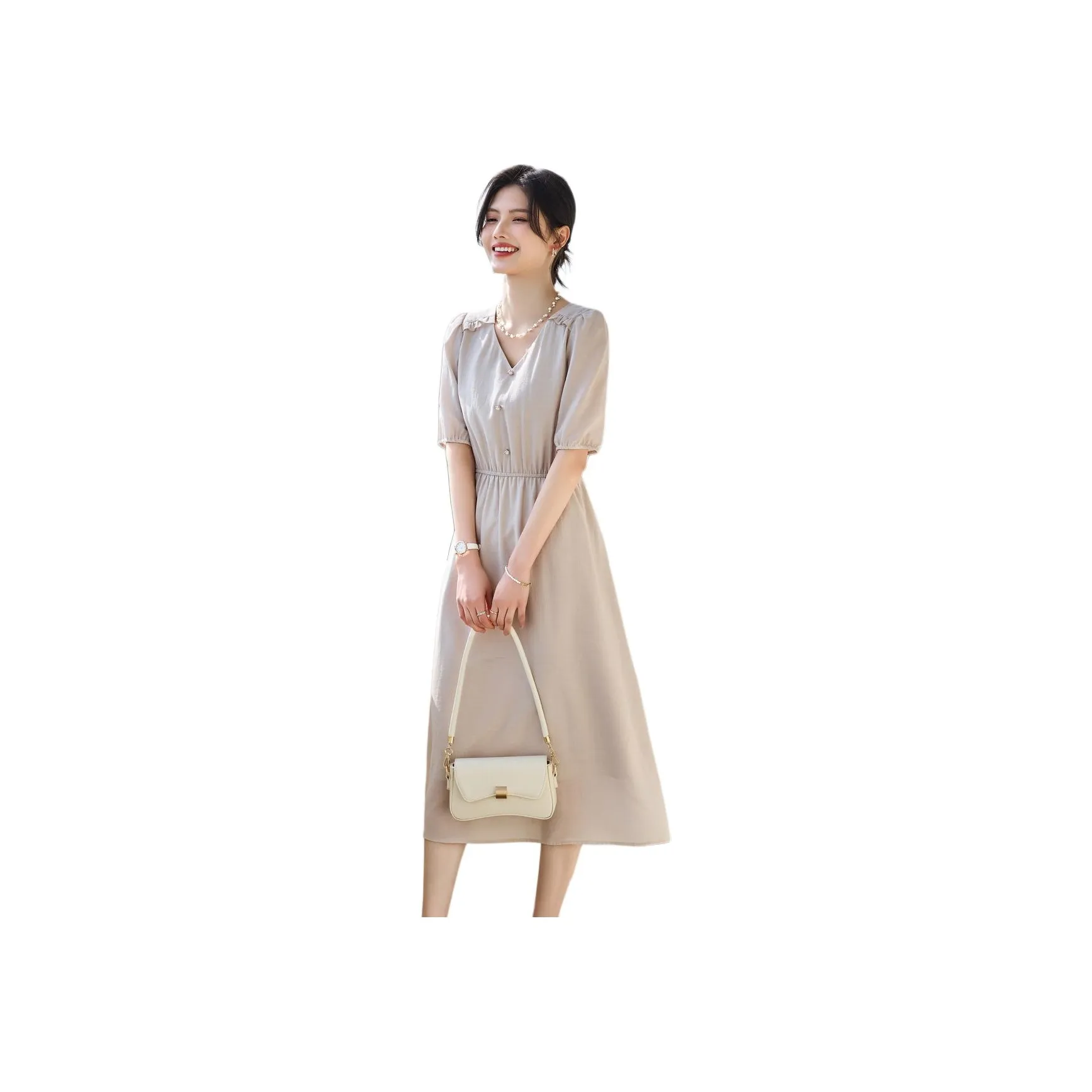 Still Quiet Short Sleeved Dress Women's Light Khaki