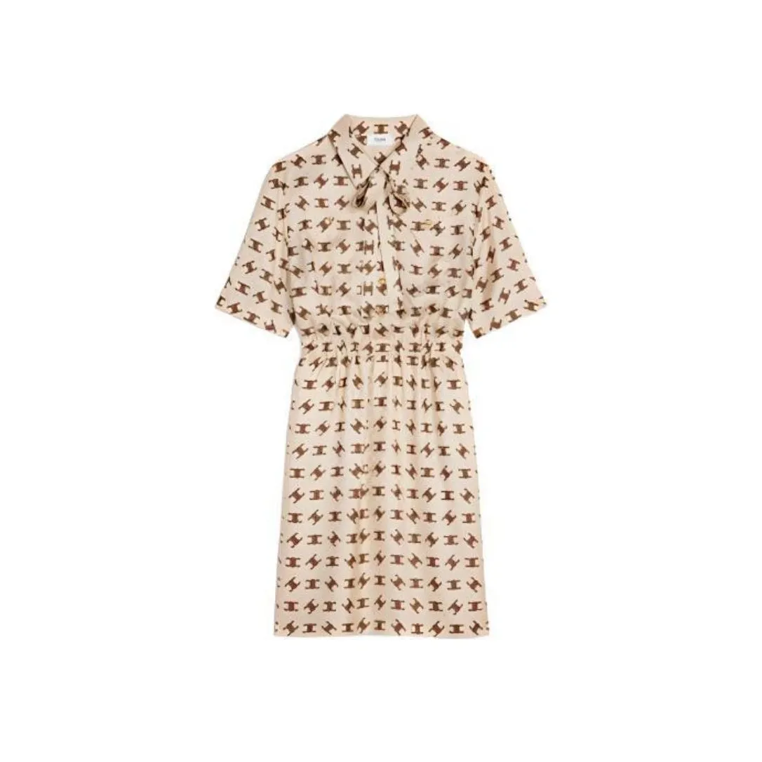 CELINE FW22 Short Sleeved Dress Women's Brown